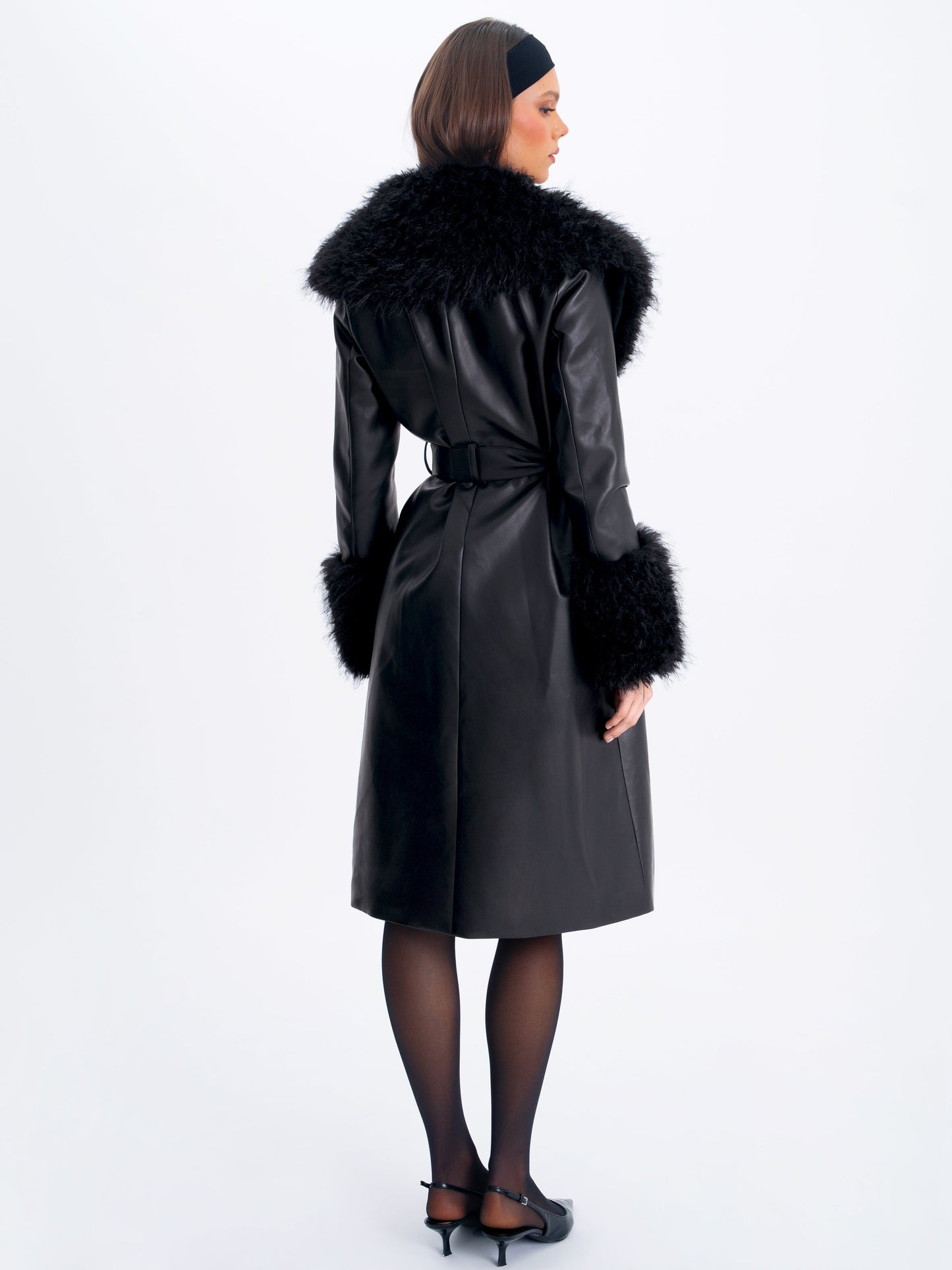 Zariah Black Faux Fur Trimmed Longline Coat
