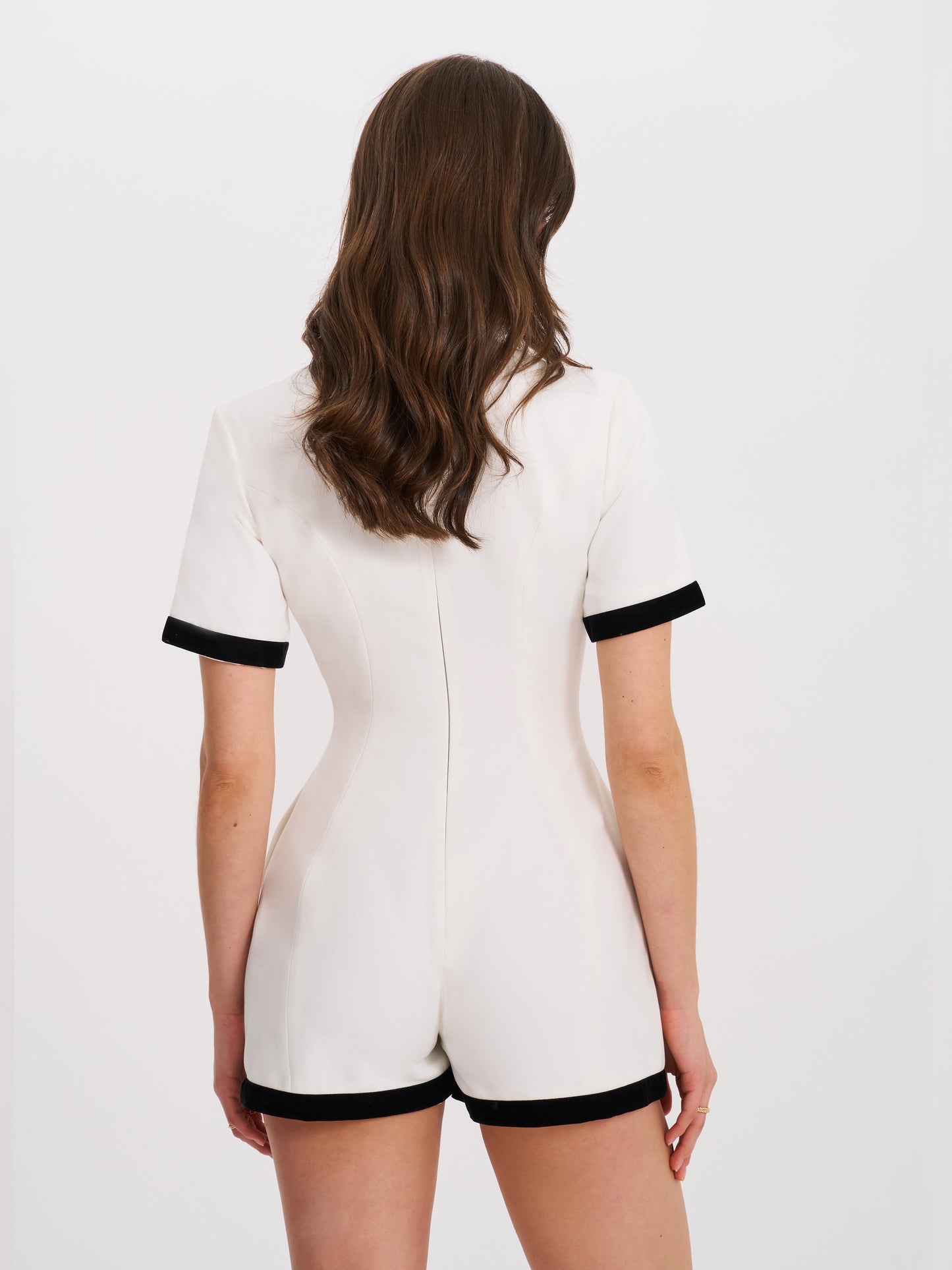 Idina Business Casual White Romper with Black Trim