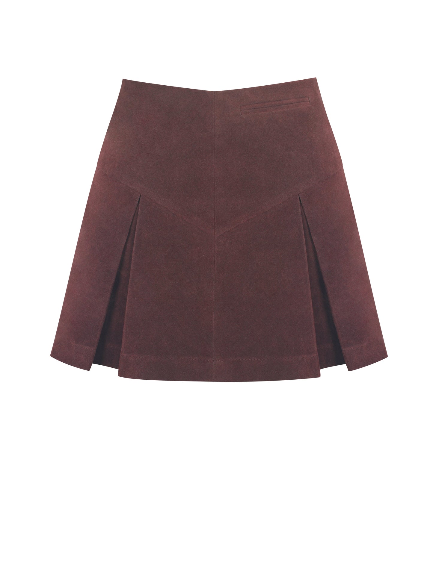 Faryn Mahogany Vegan Suede Pleated A-Line Mini Skirt