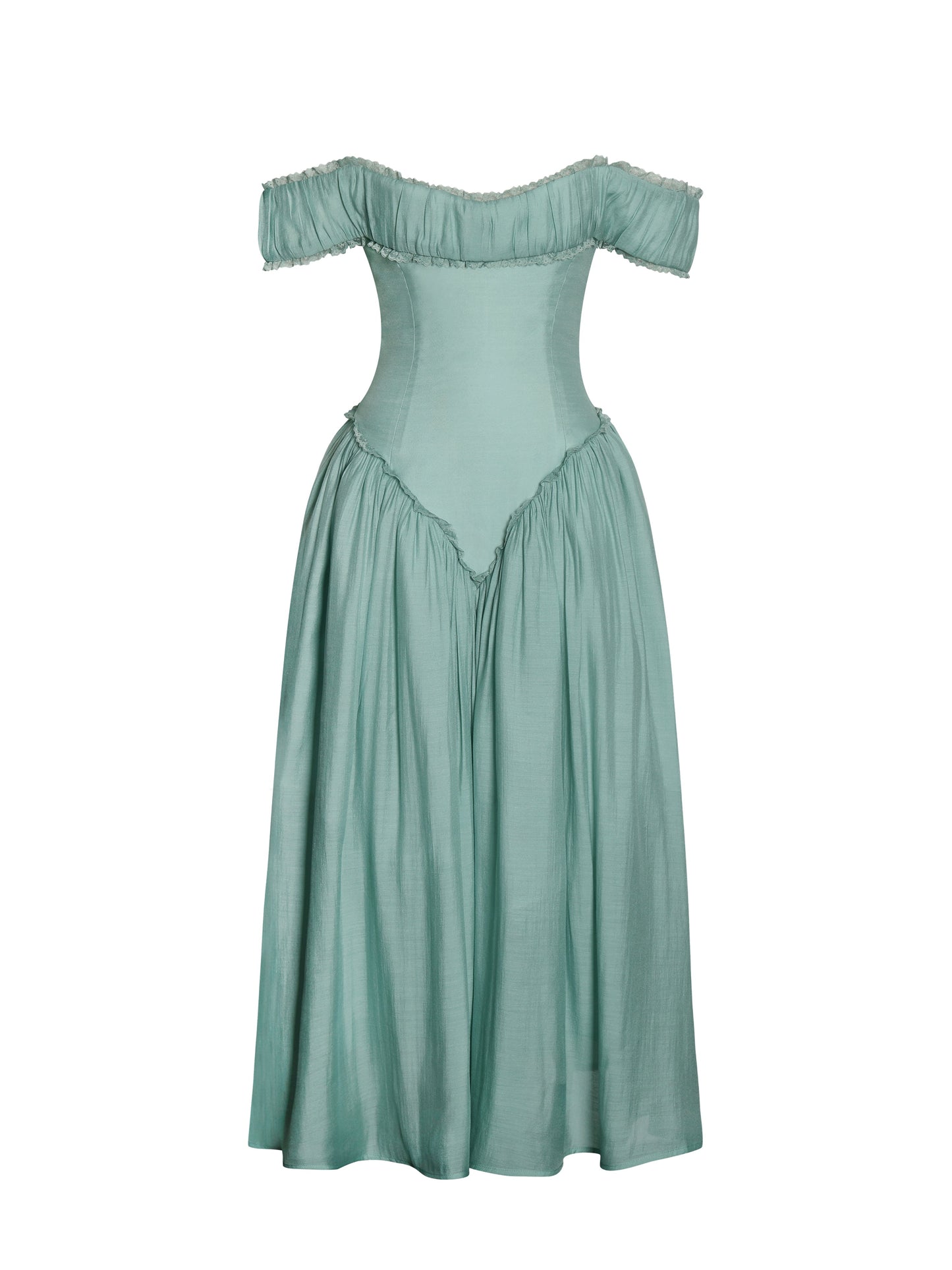 Xavy Teal Green Off Shoulder Corset Midi Dress