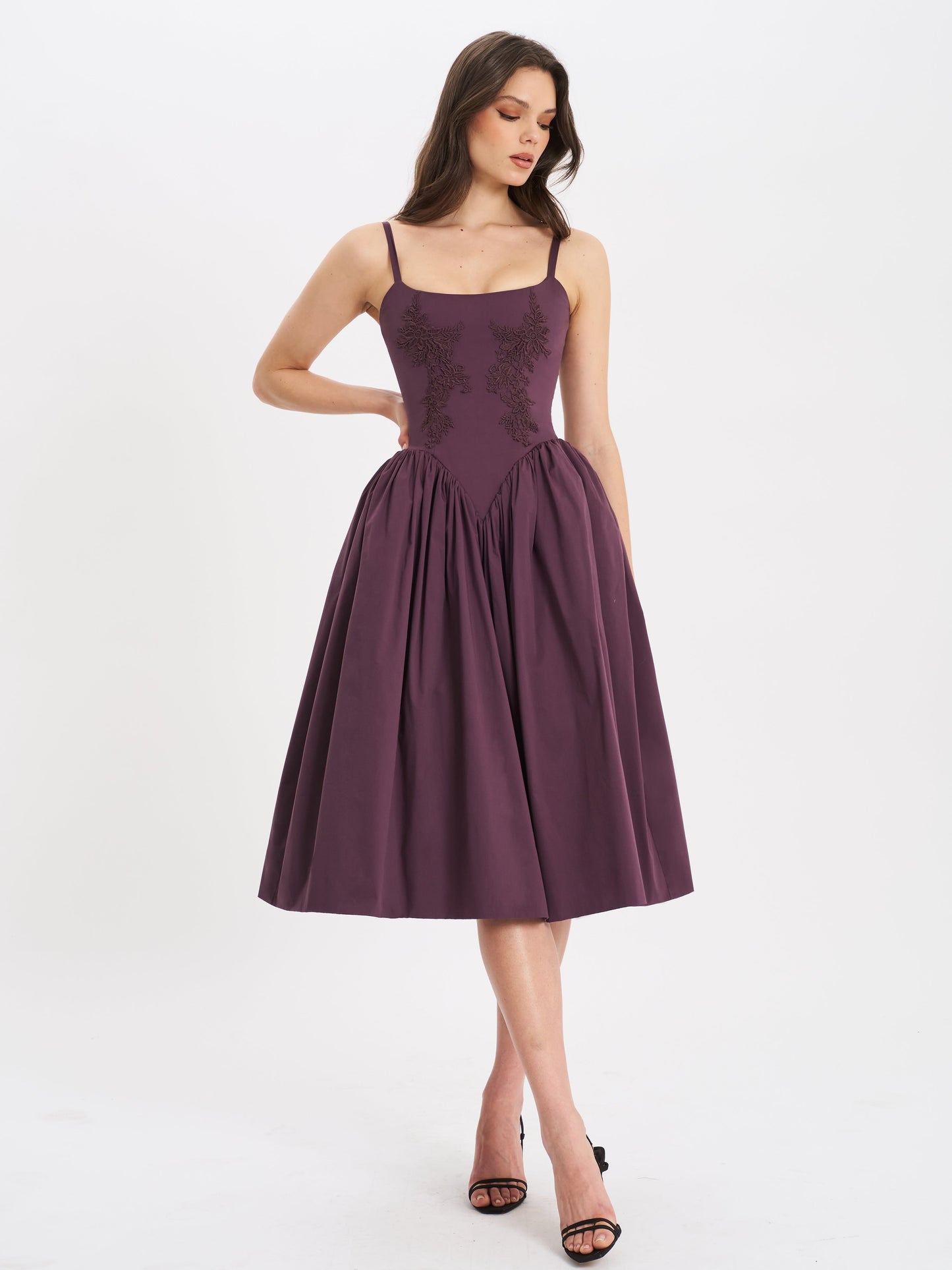 Oakleigh Blackberry Purple Cotton Lace-up Back Midi Dress