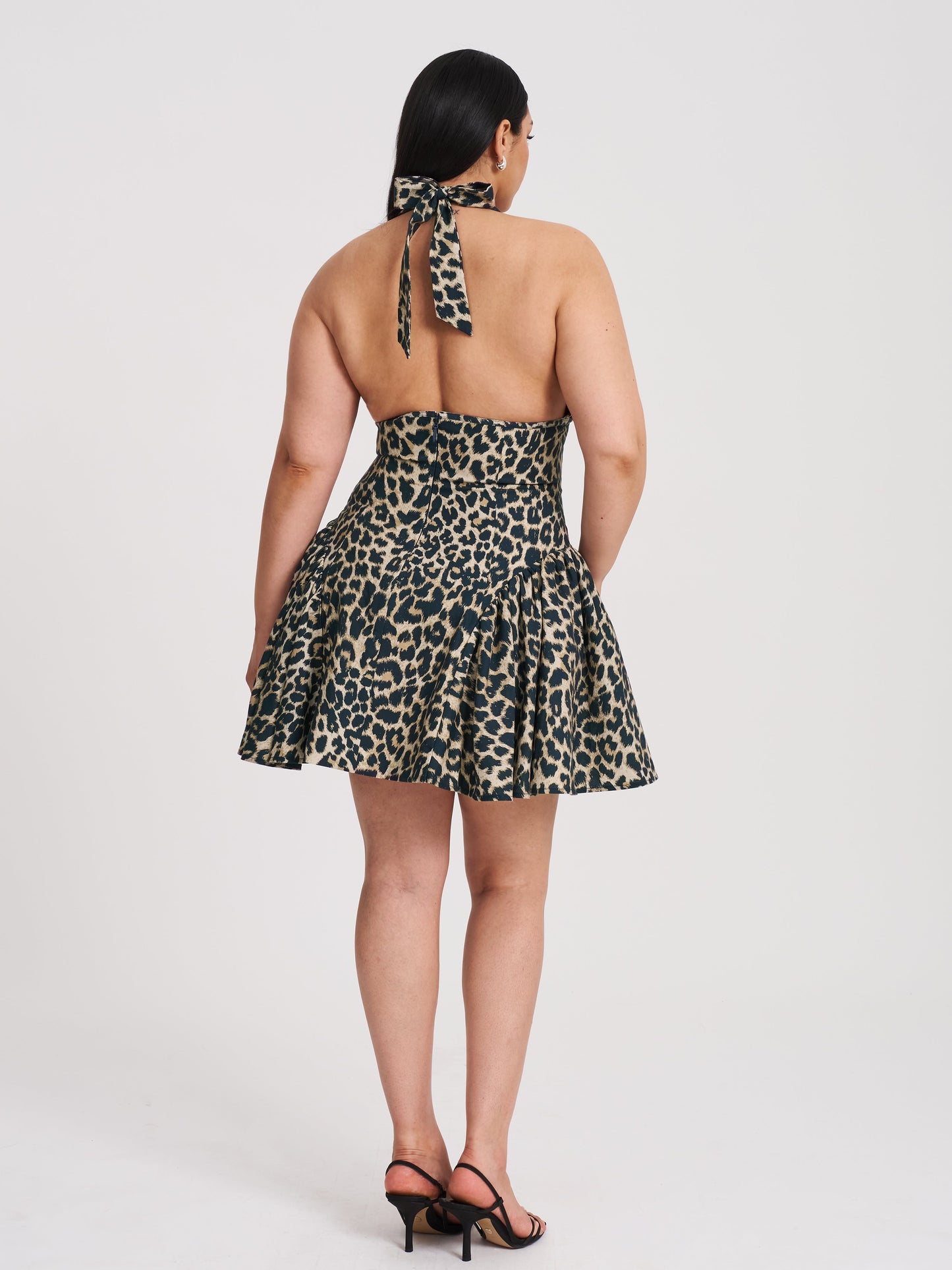 Mackenzie Cheetah Print Halter Linen Mini Dress