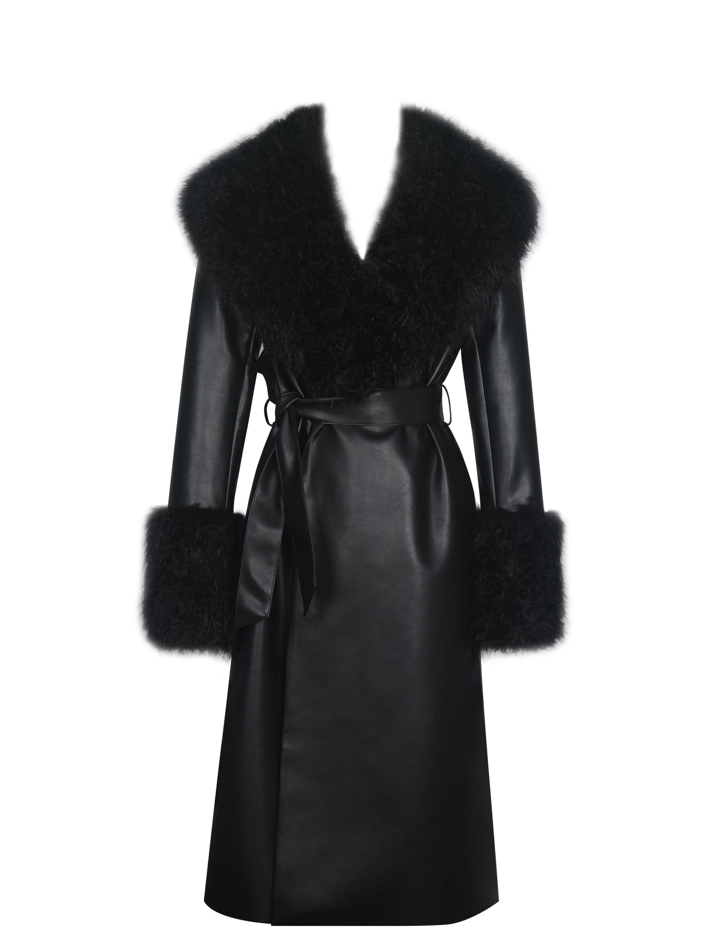 Zariah Black Faux Fur Trimmed Longline Coat
