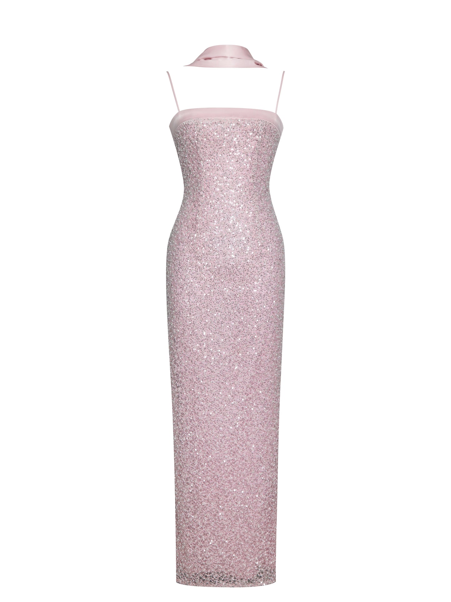 Raizel Pink Beaded Sequin Bodycon Gown with Scarf