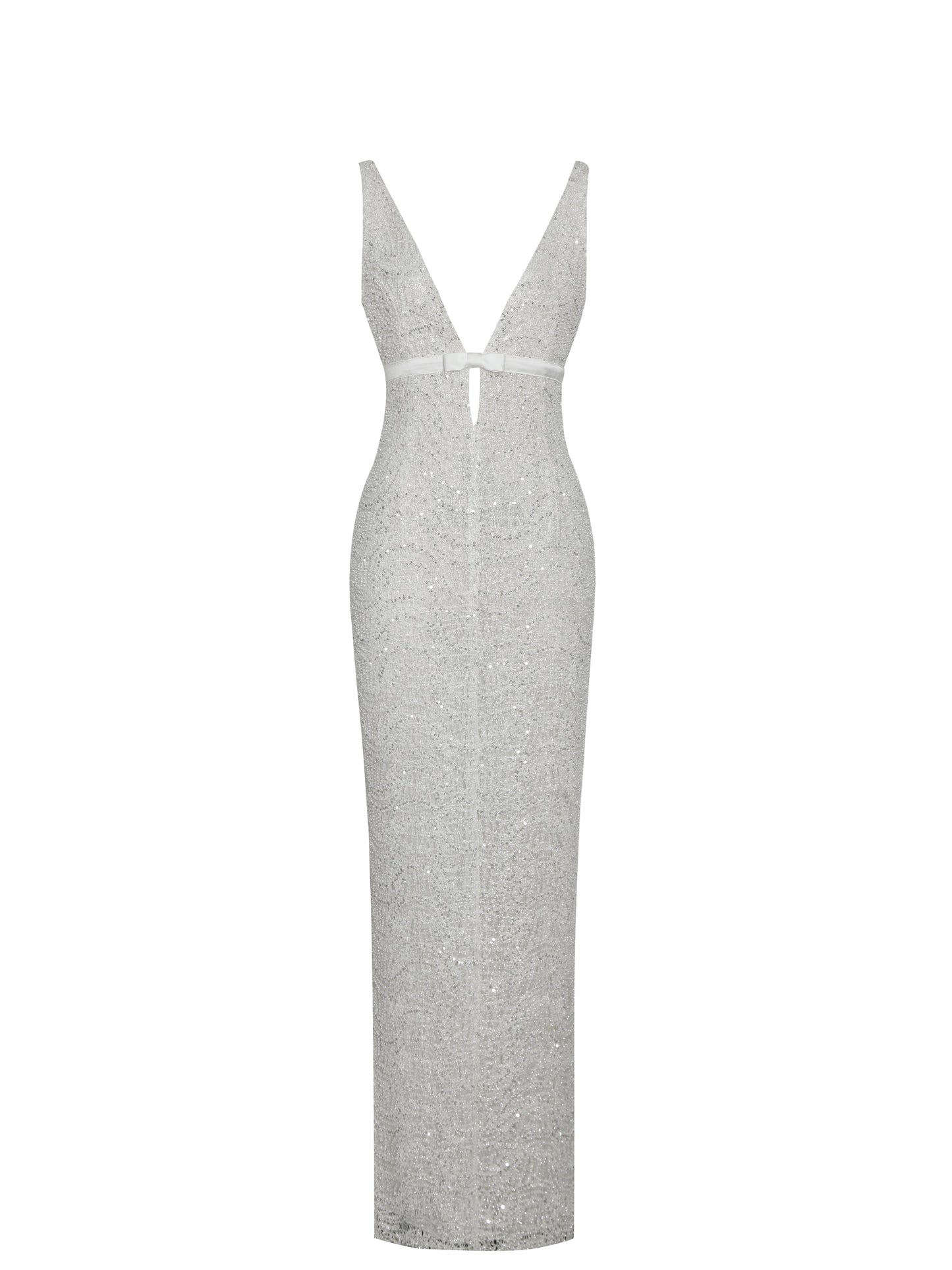 Adelaide White Beaded Sequin Net Bodycon Gown
