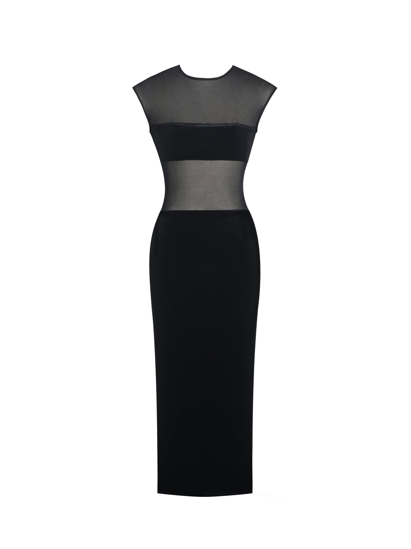 Quielle Black Mesh and Velvet Midi Bodycon Dress