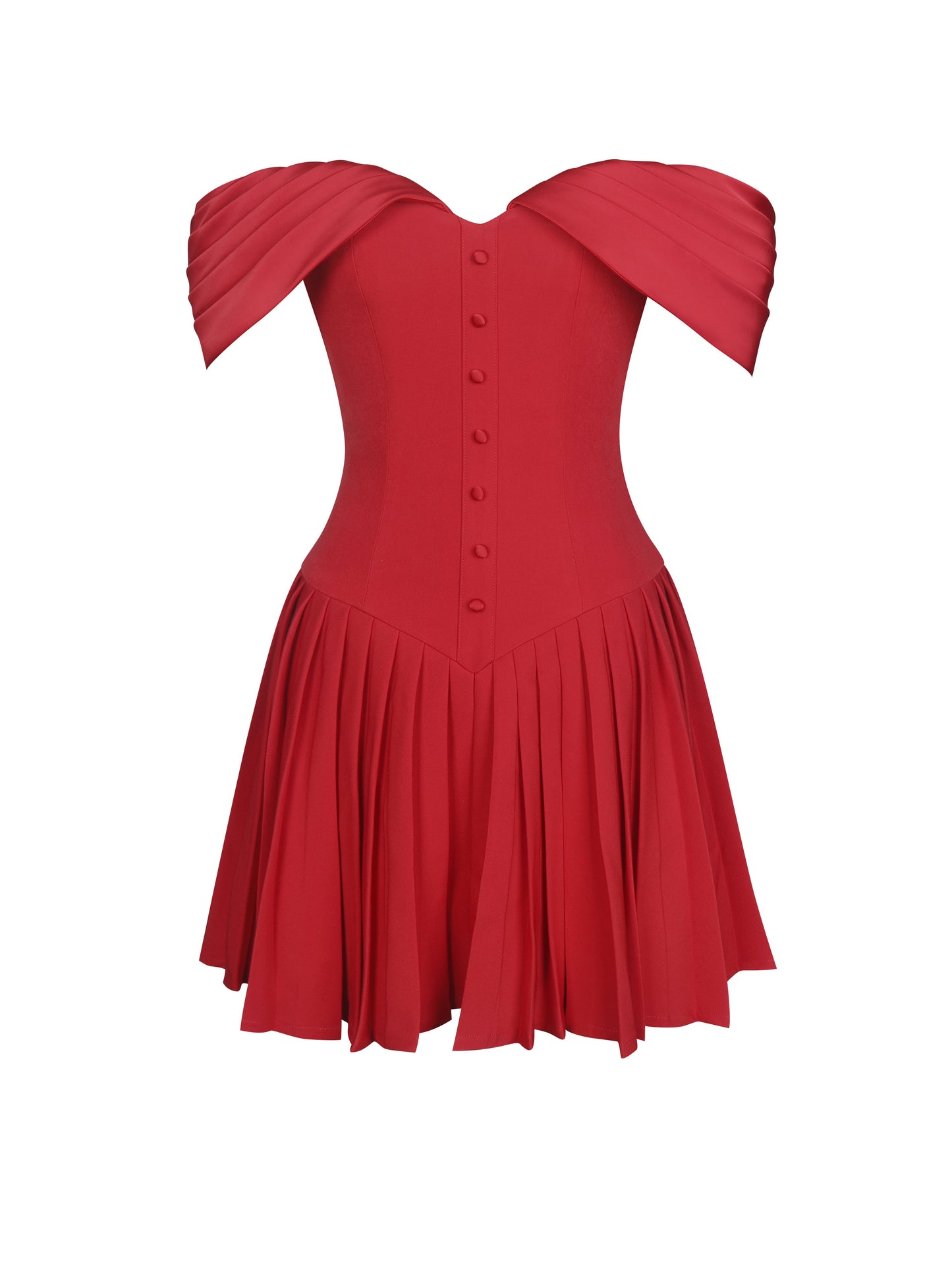 Narelle Crimson Off-Shoulder Sweetheart Drop Waist Mini Dress