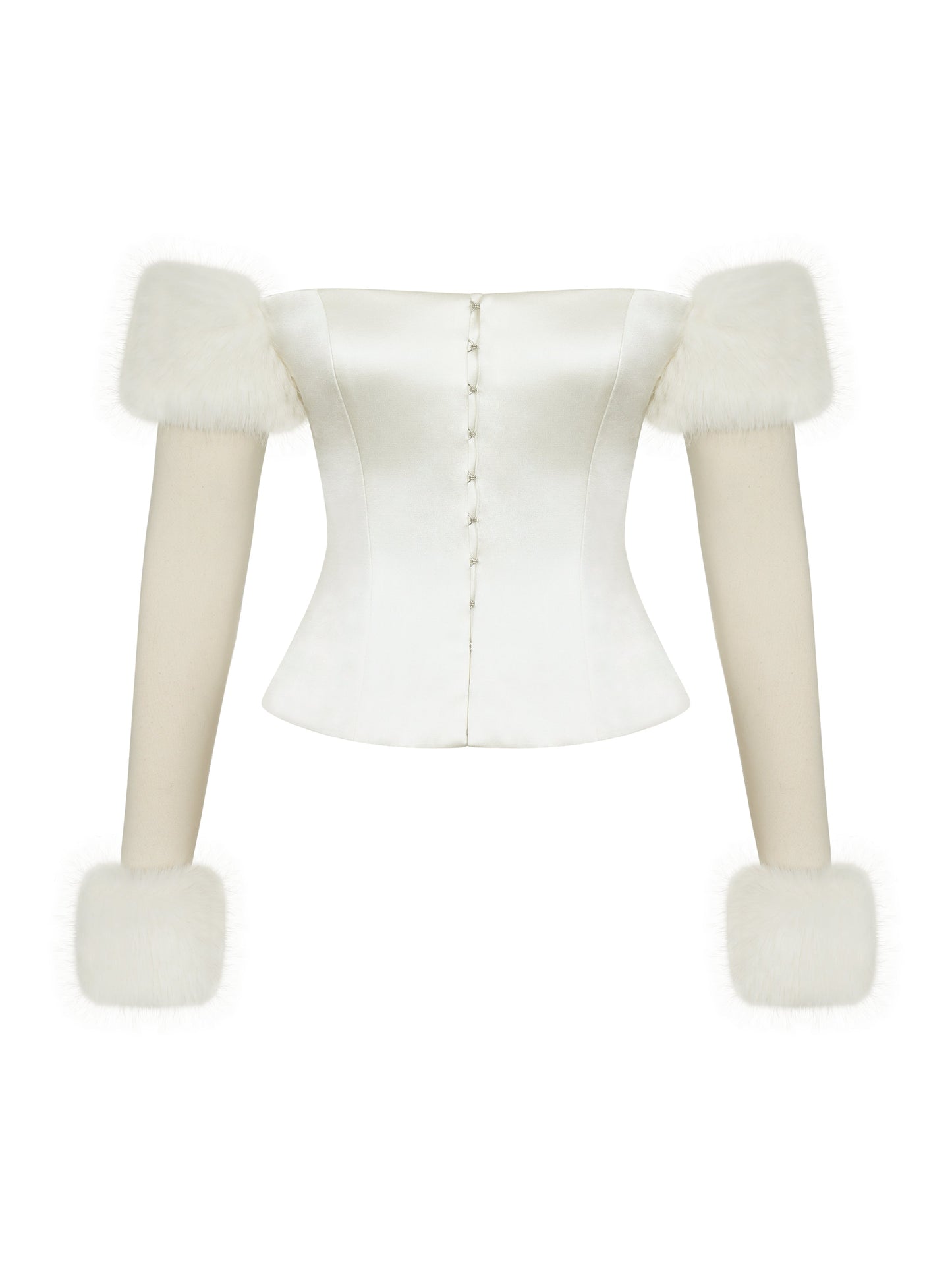 Nola Ivory Off-Shoulder Fur Trimmed Top