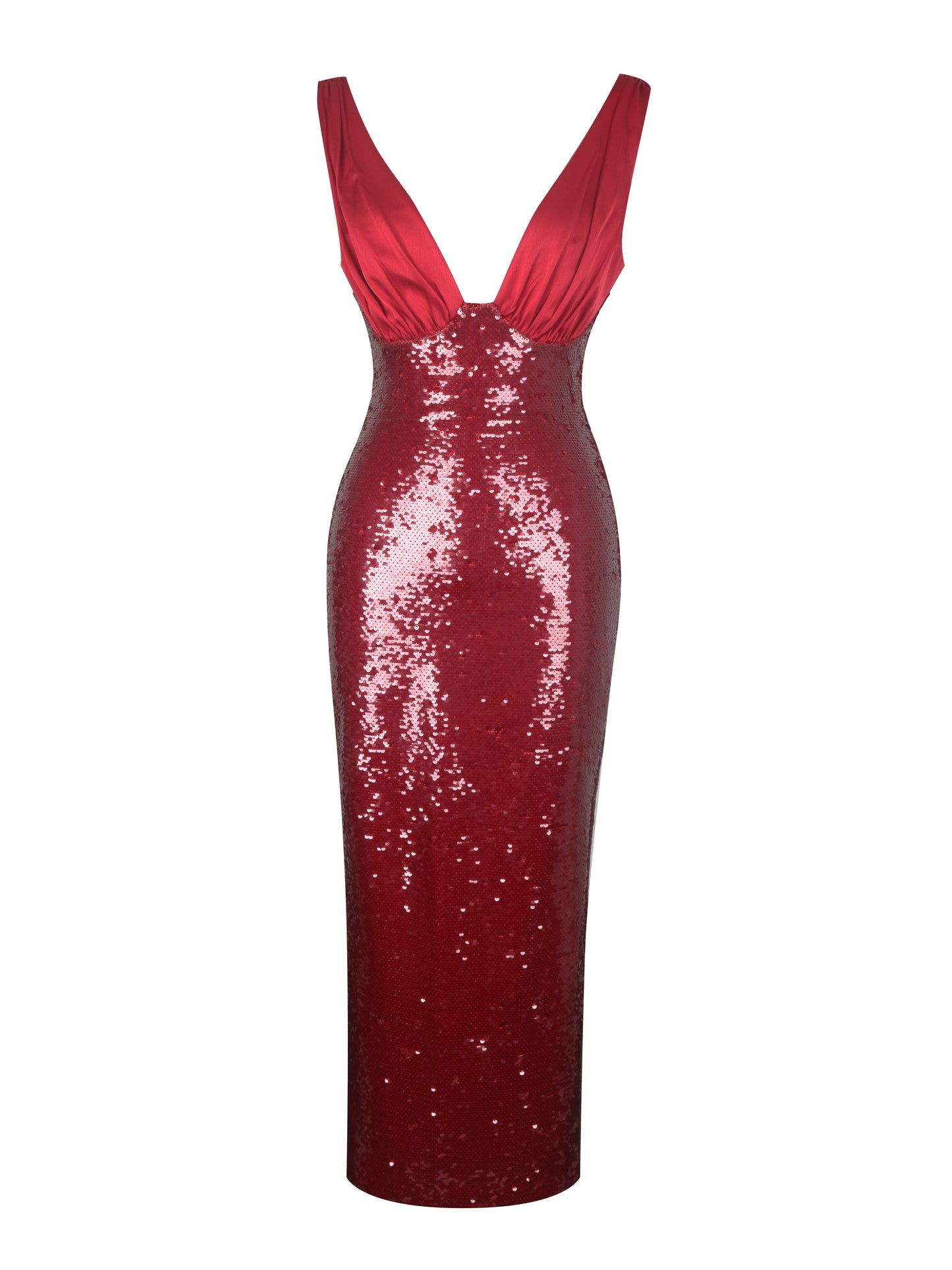 Shanelle Crimson Sequin Plunging Midi Dress