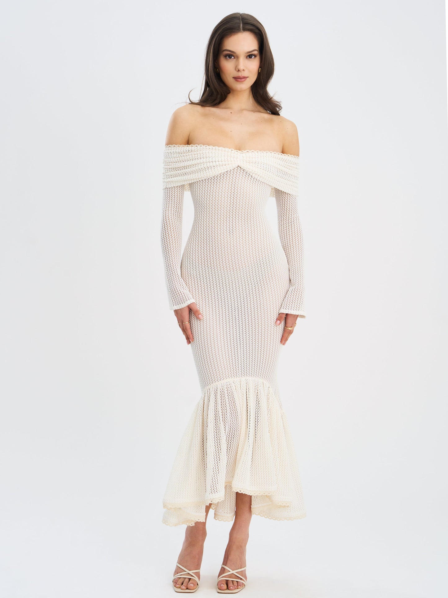 Kaedyn Off Shoulder Long Sleeve Crochet Mermaid Maxi Dress