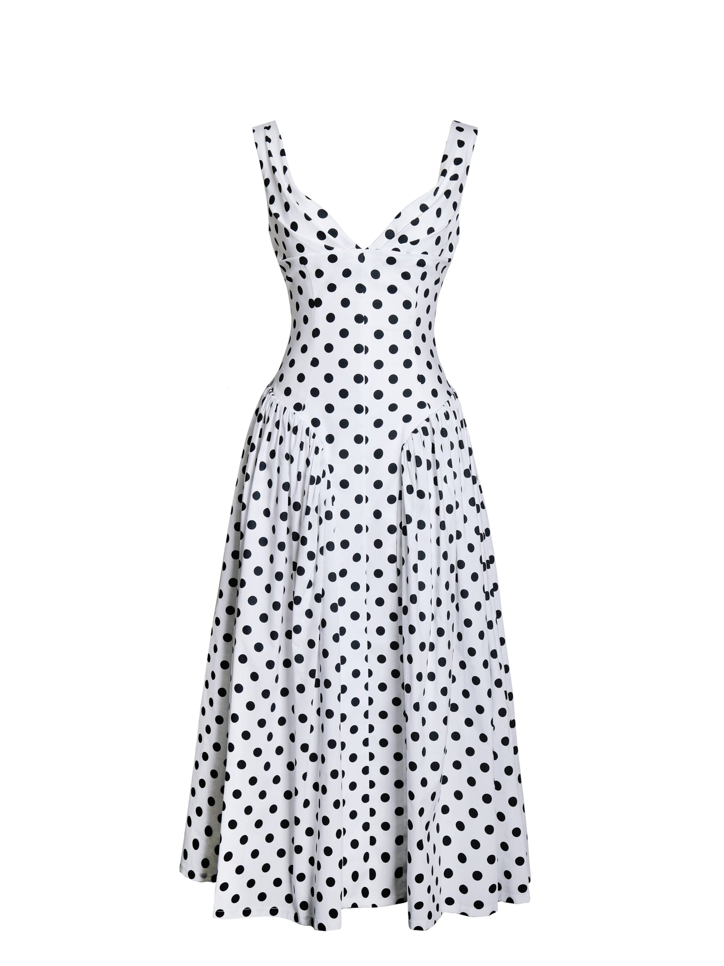 Rahma Polka Dot Drop Waist Midi Cotton Poplin Dress