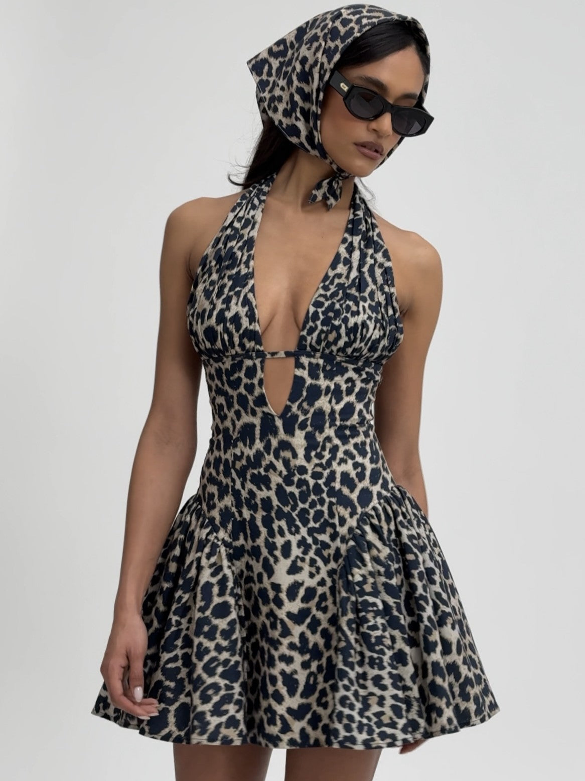 Mackenzie Cheetah Print Halter Linen Mini Dress