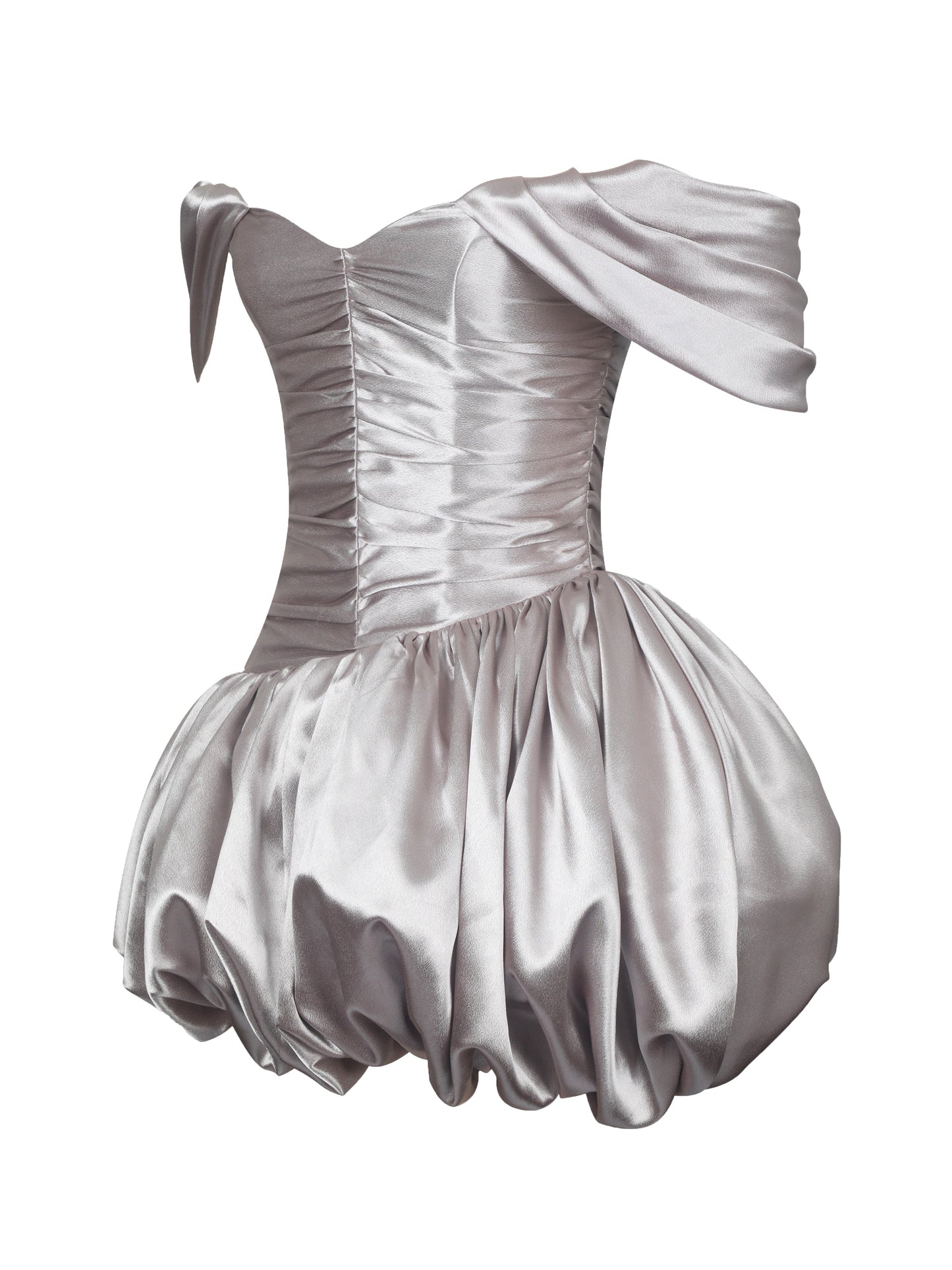 Milena Champagne Ruched Asymmetrical Bubble Mini Dress