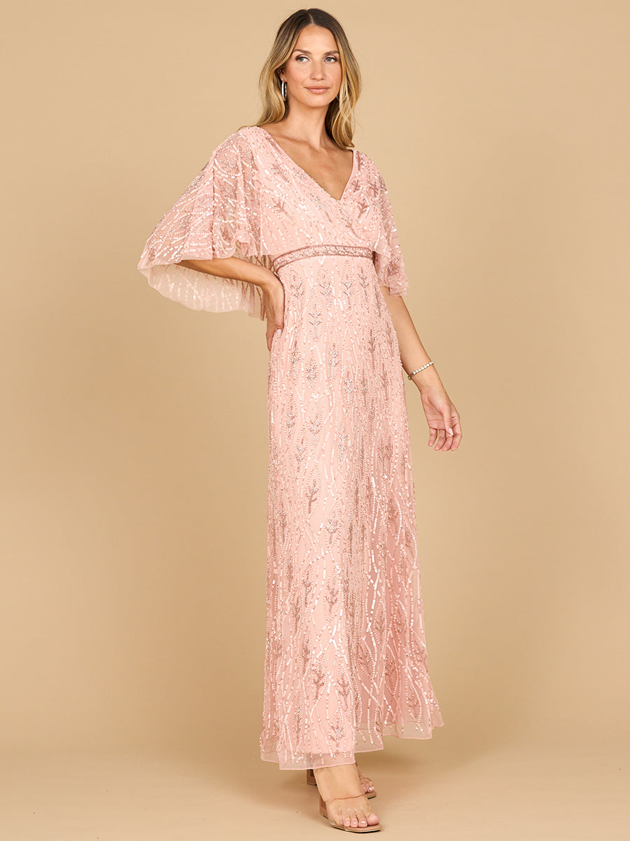 Beaded Gown with Half Cape