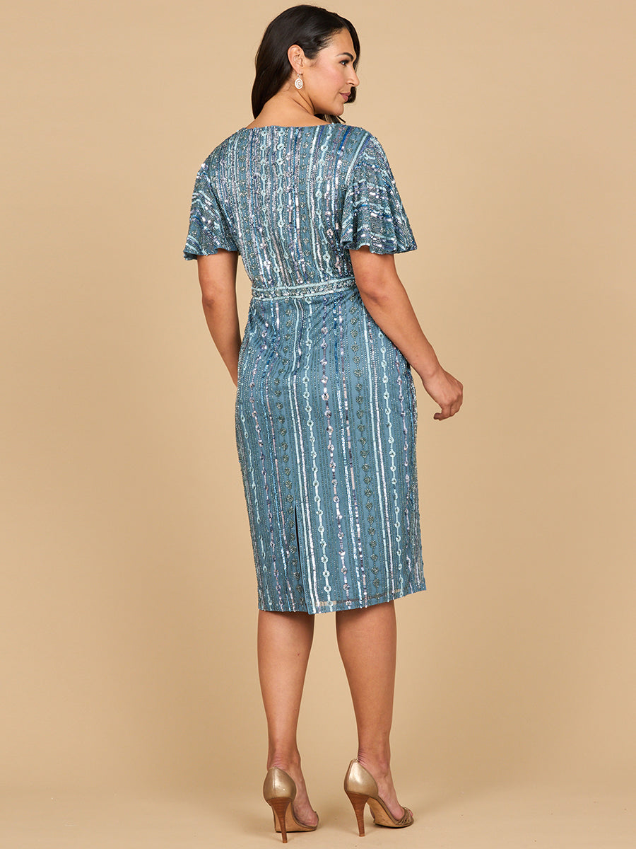 Beaded Midi Dress with Flutter Sleeves