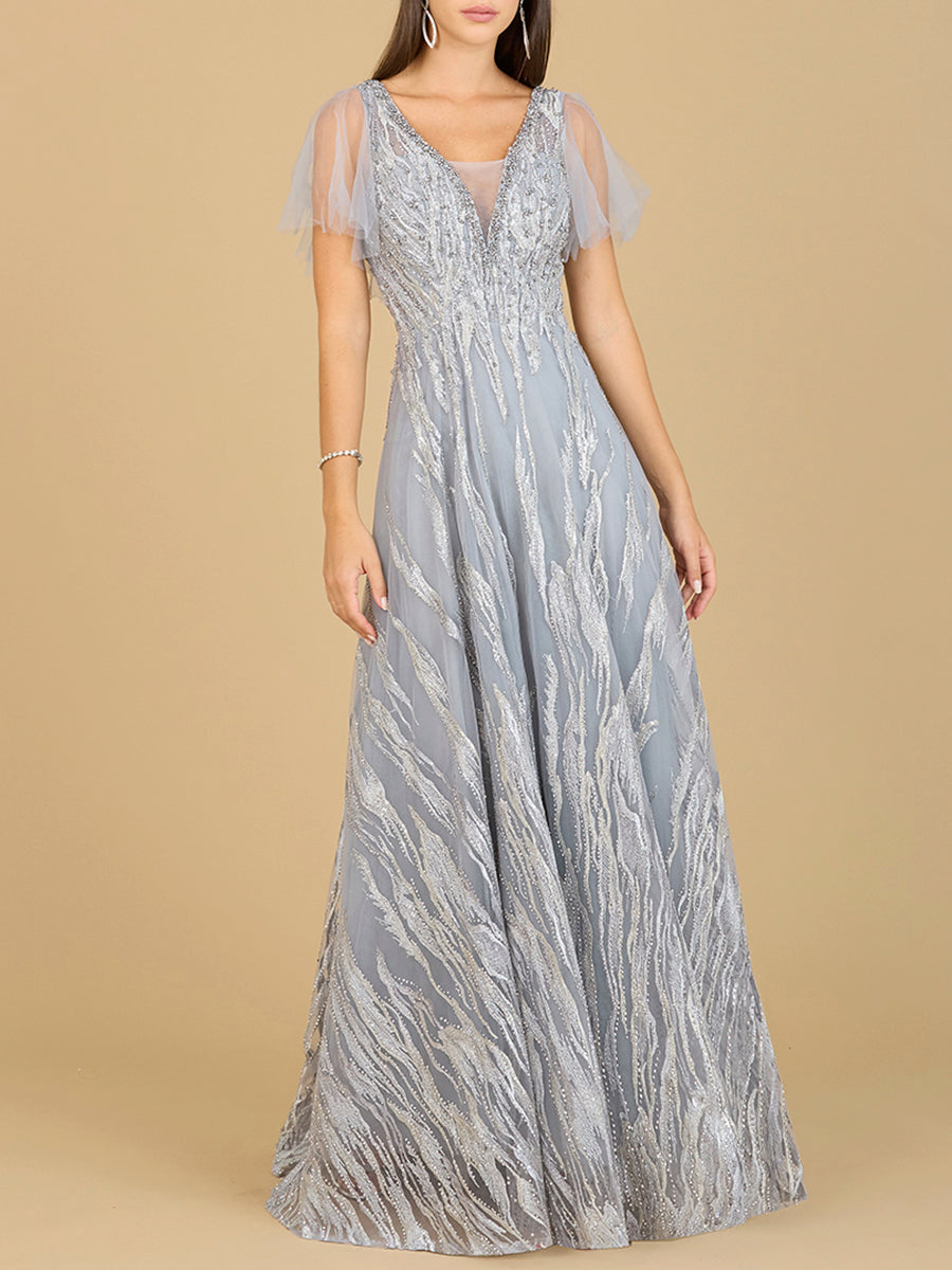Cape Sleeve V-Neck Gown - OUTLET