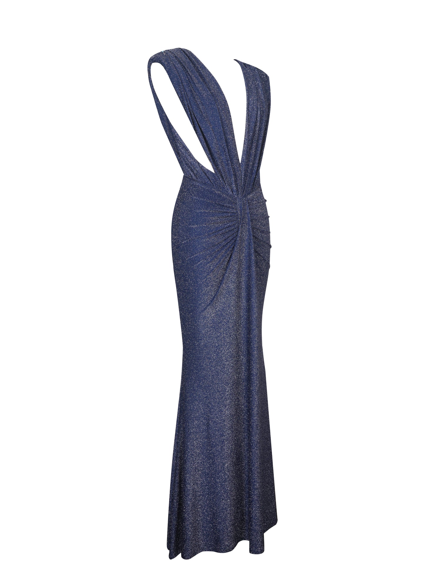 Terri Navy Sparkle Plunging Backless Maxi Dress
