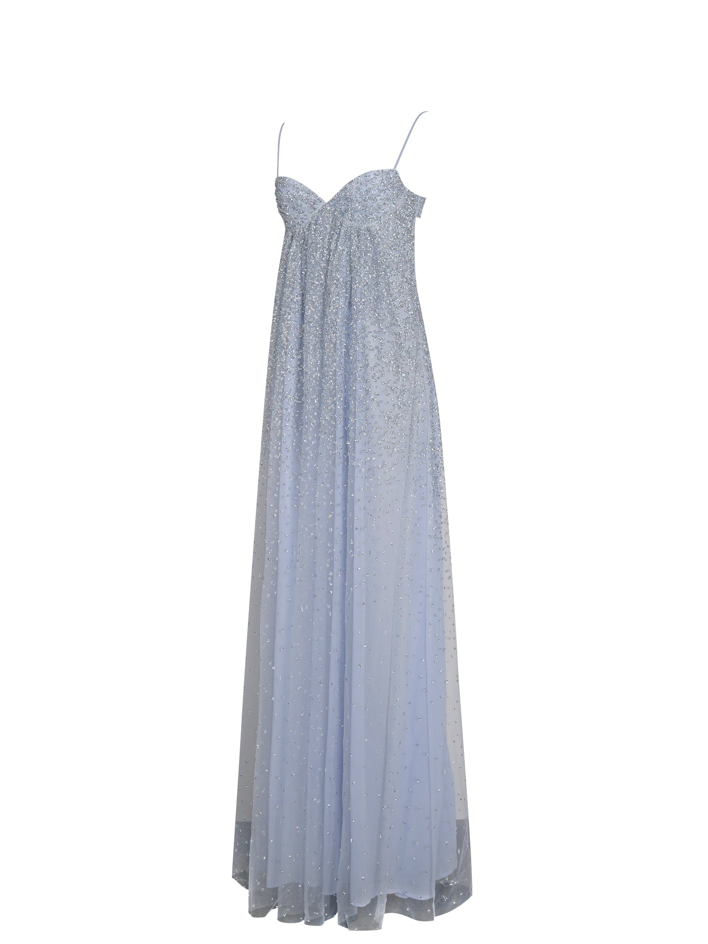 Wallie Baby Blue Rhinestone Embellished Mesh Backless Gown