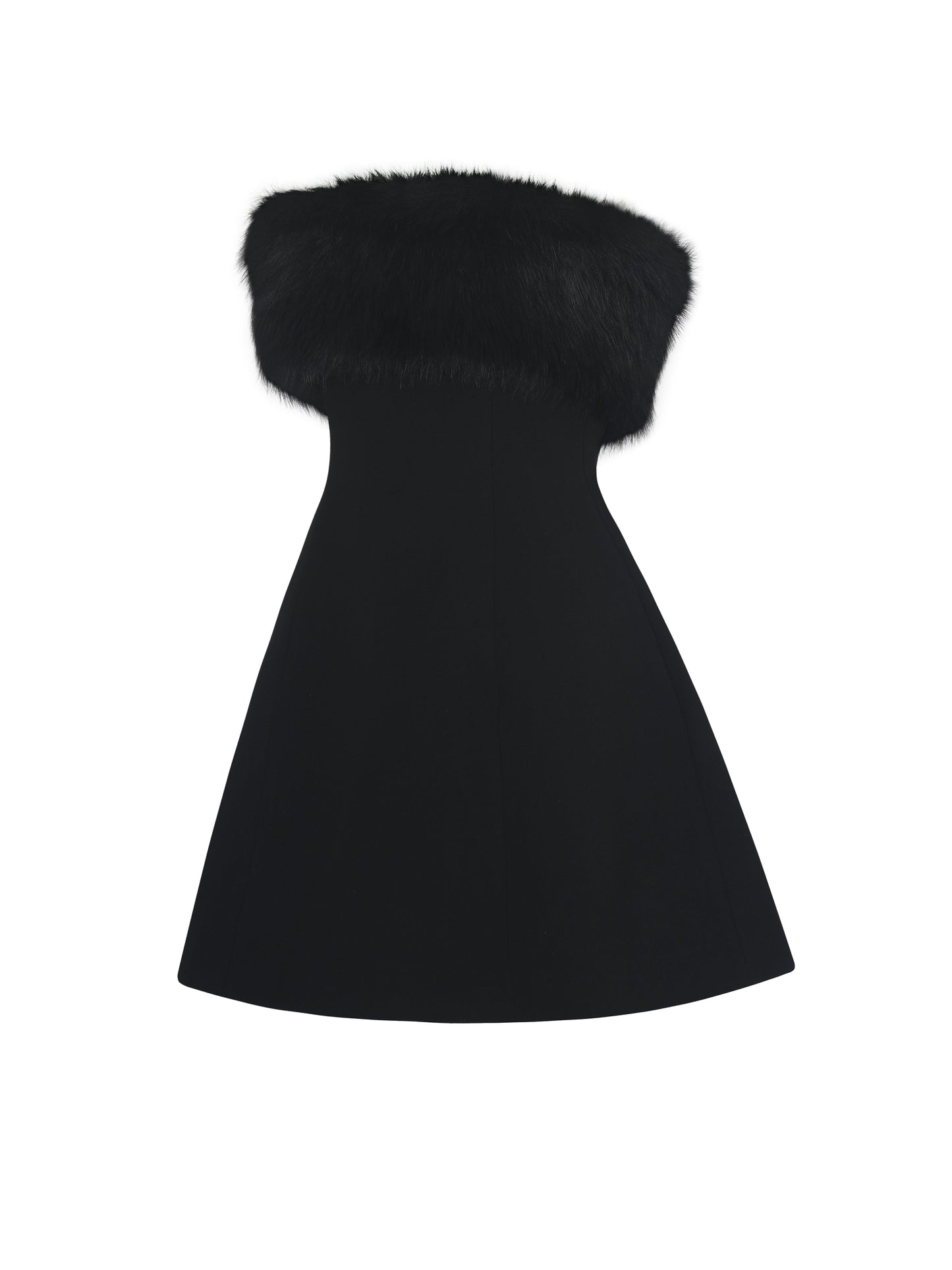 Evelyn Black Fur-Trimmed Mini A-Line Dress