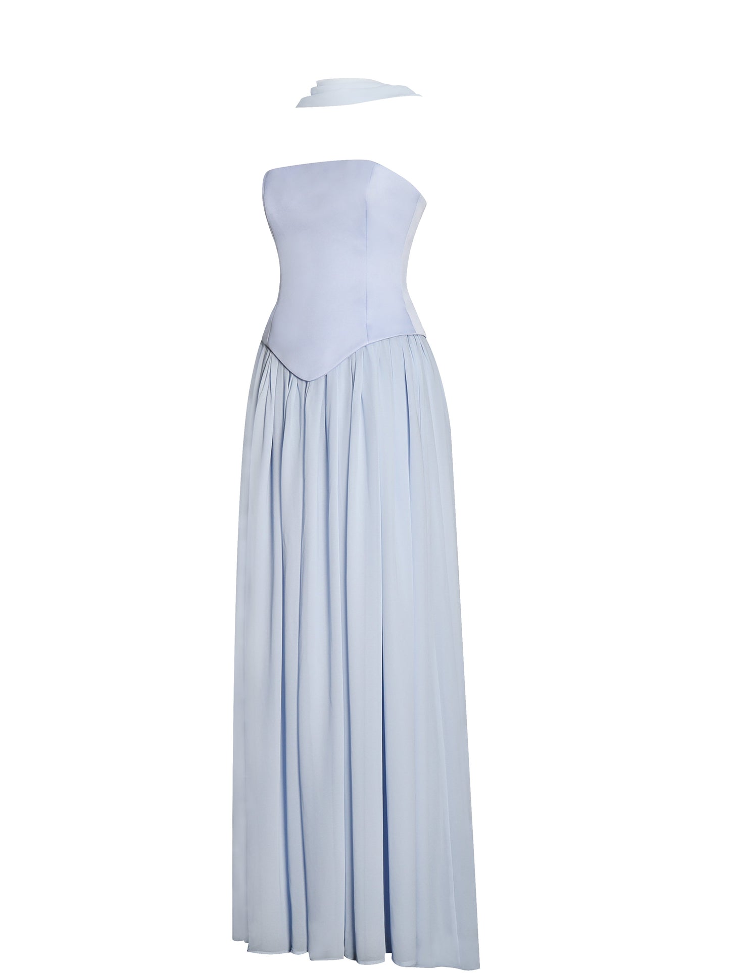 Qianna Baby Blue Peplum Drop Waist Chiffon Gown