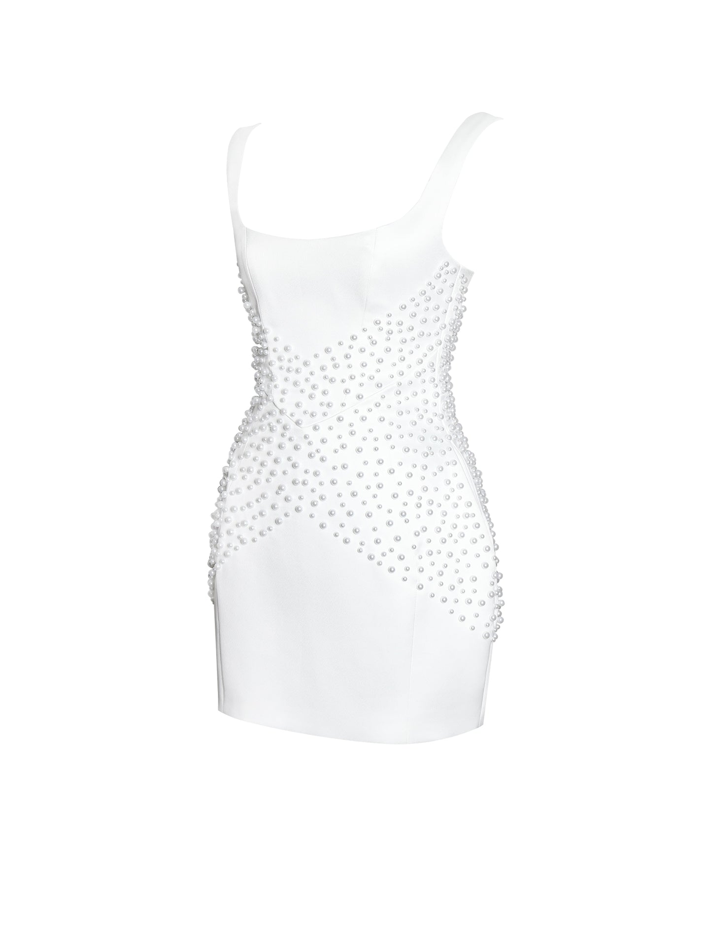 Tais Pearl Beaded Cocoon Shape Sleeveless Mini Dress