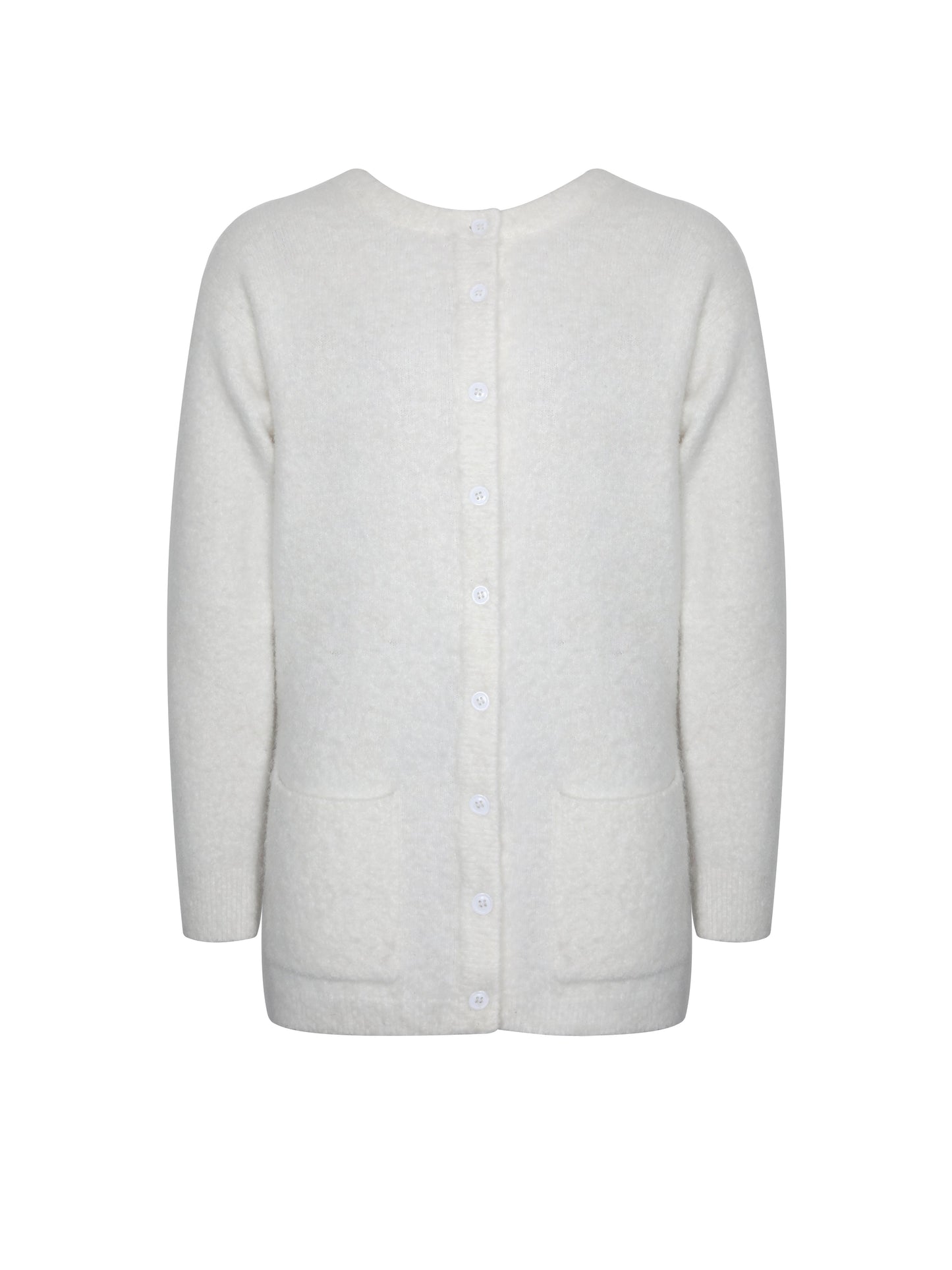 Orla White Wool-Blend Ribbed Knit Cardigan