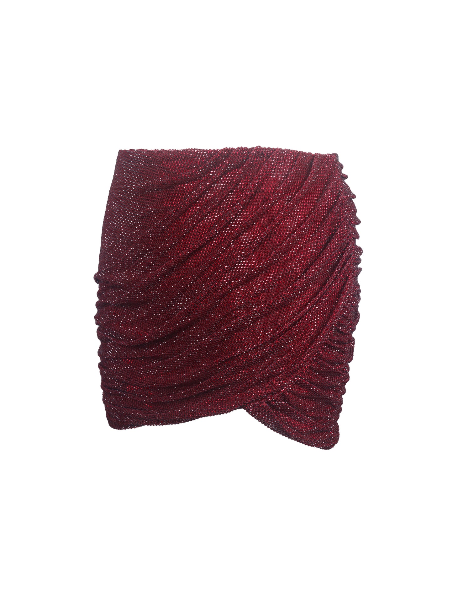 Darleen Crimson Rhinestone Mesh Low Waist Ruched Skirt