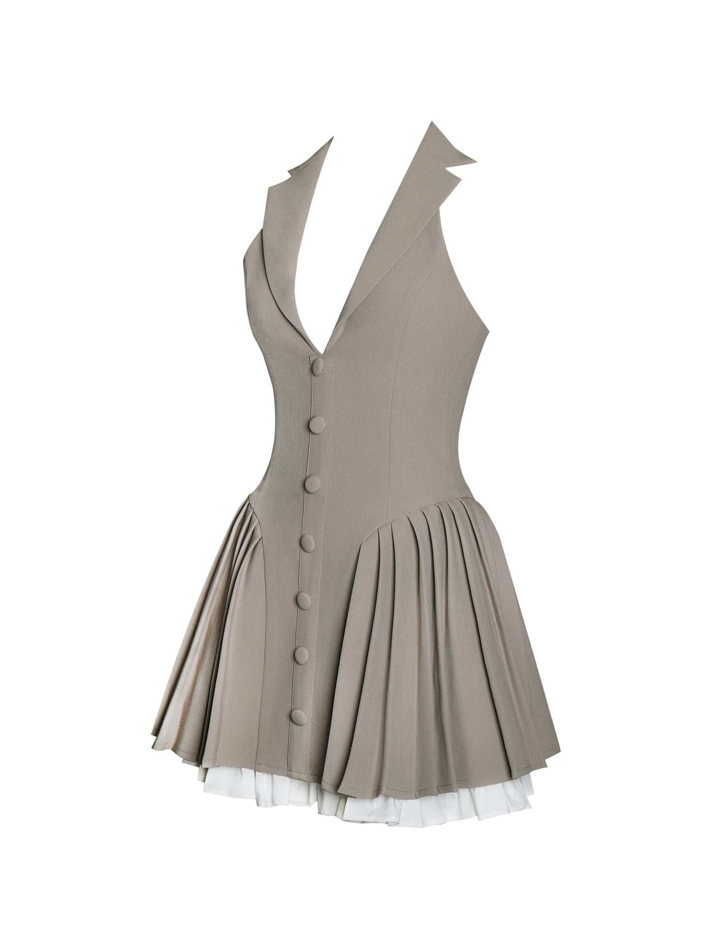 Hazel Brown Preppy Halter Neck Pleated Mini Dress