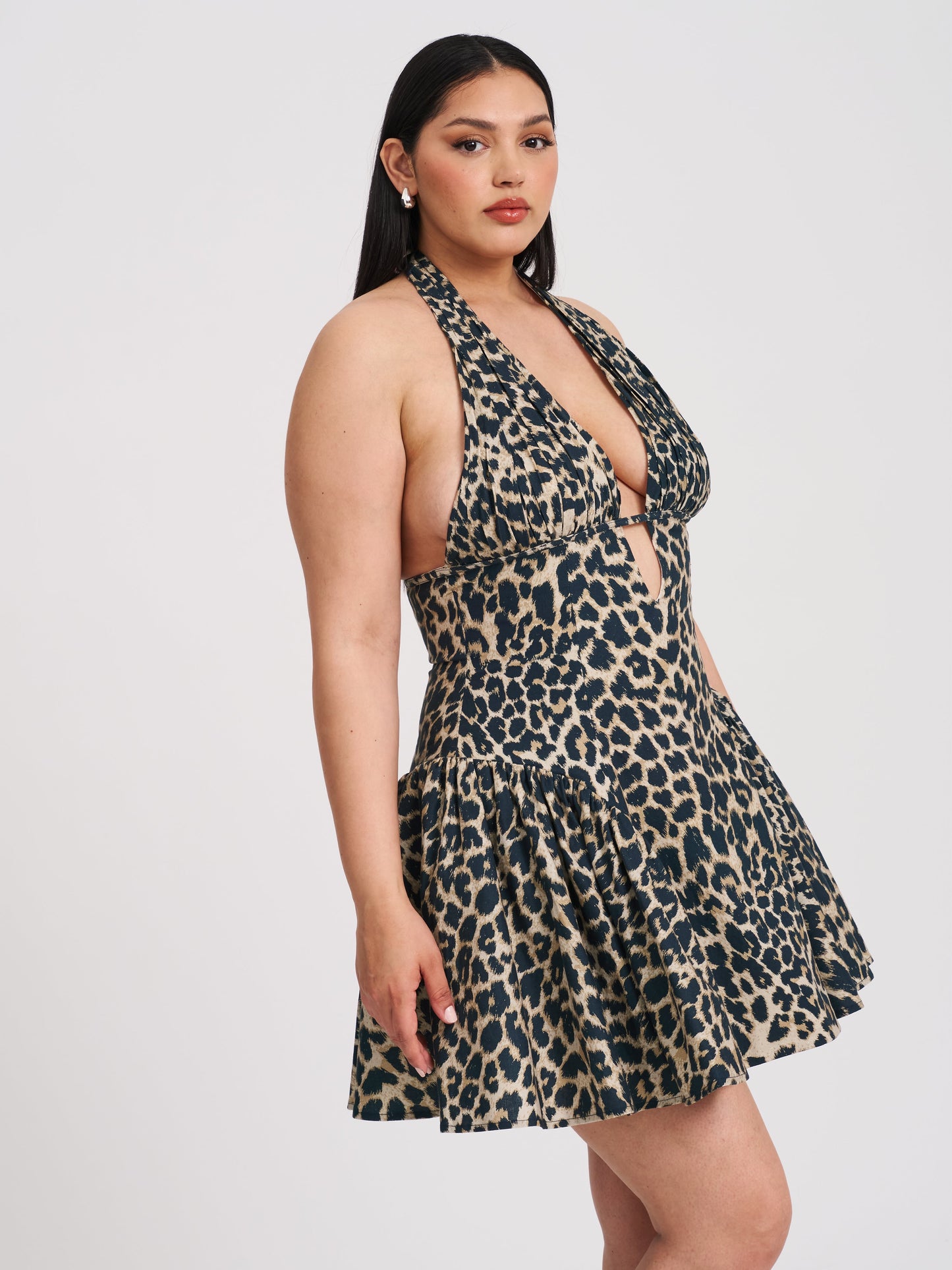 Mackenzie Cheetah Print Halter Linen Mini Dress