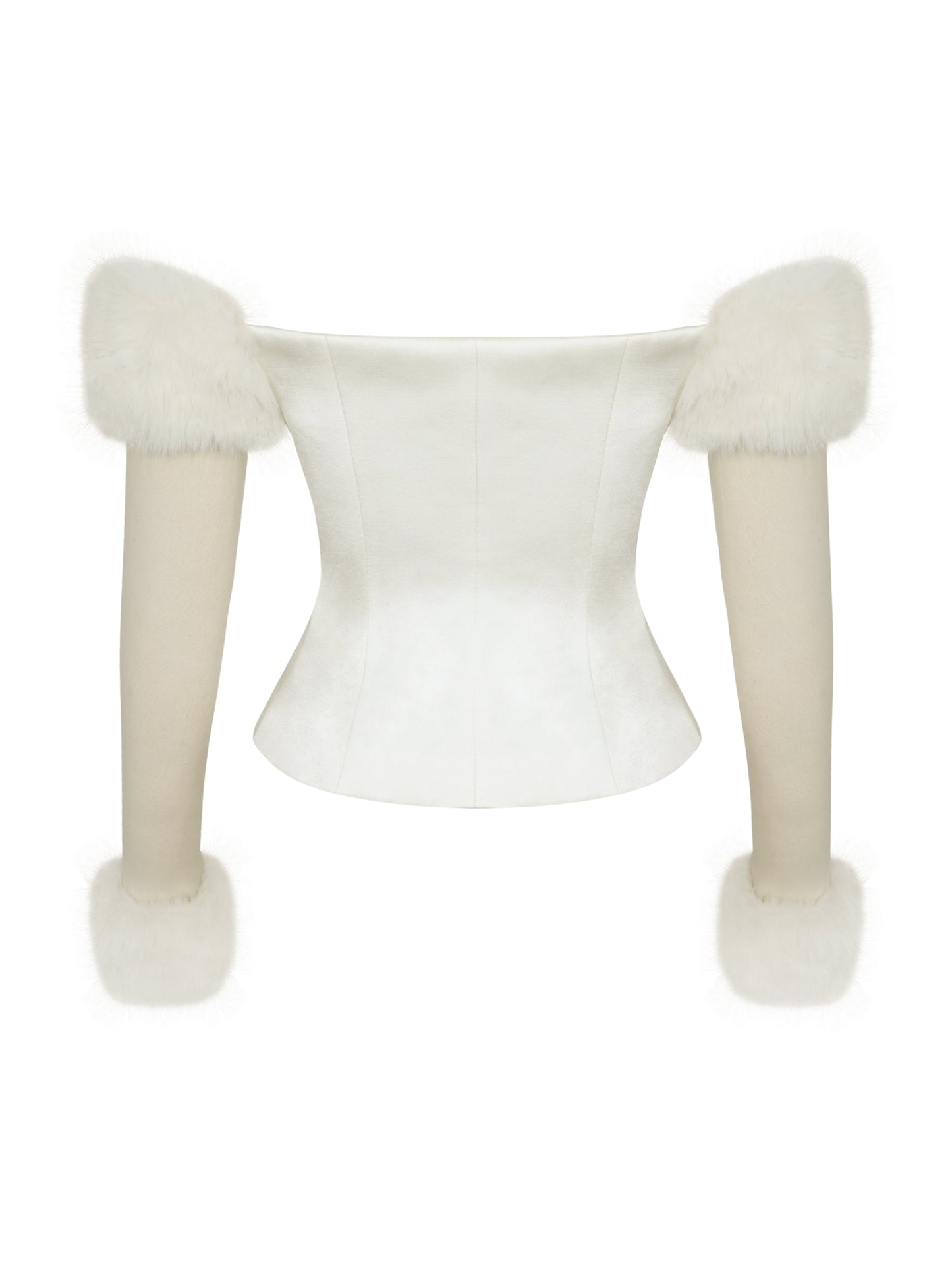 Nola Ivory Off-Shoulder Fur Trimmed Top