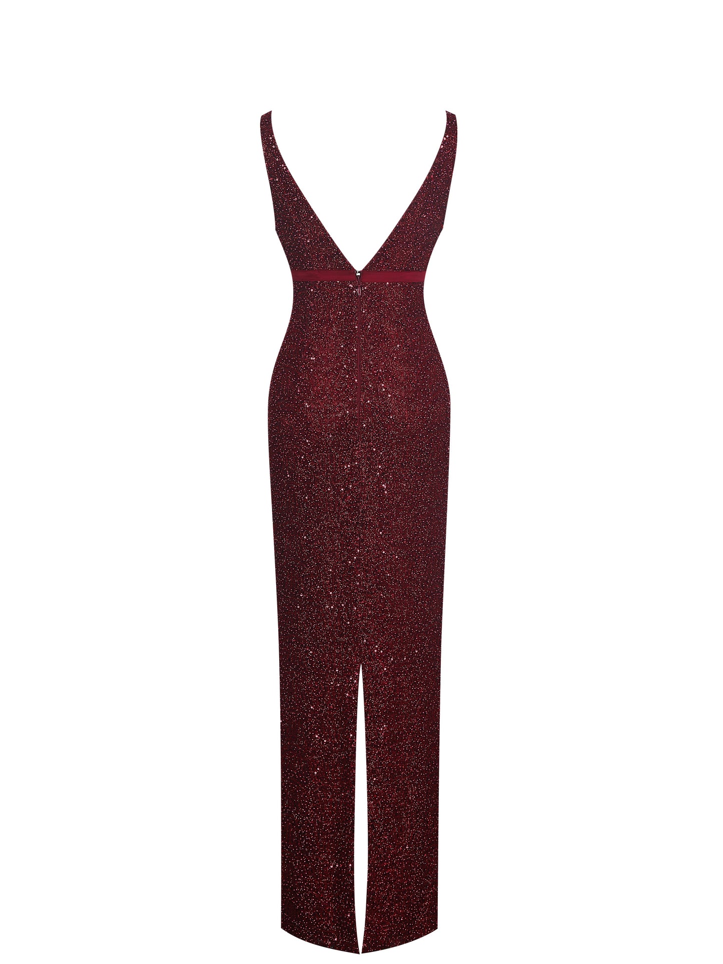 Elora Crimson Sequin Beaded Keyhole Maxi Dress
