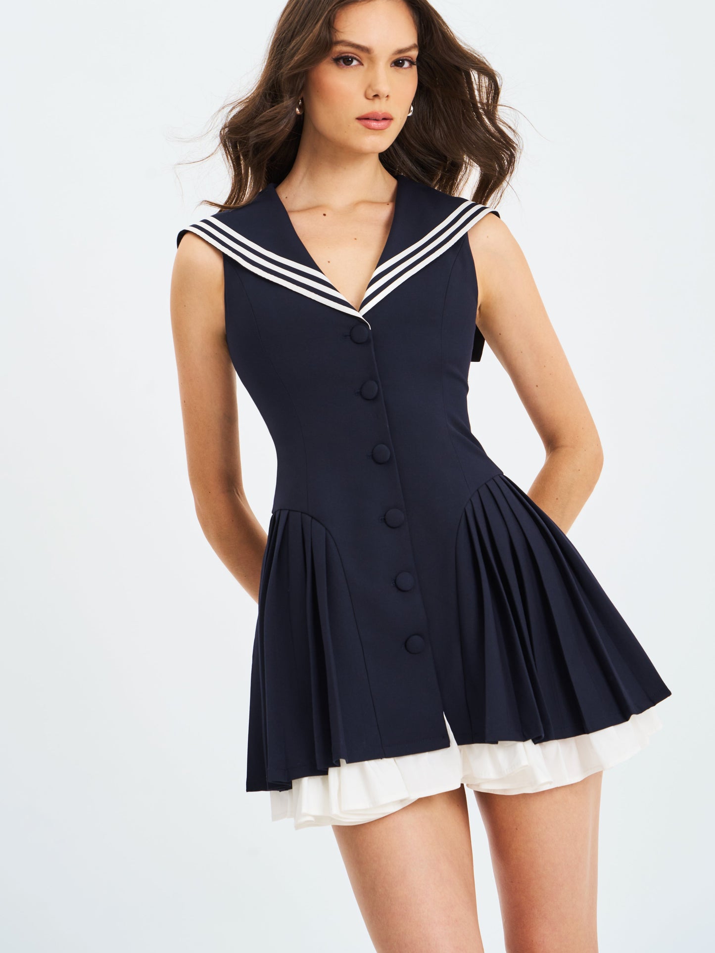 Calliope Navy Sailor Pleated Mini Dress