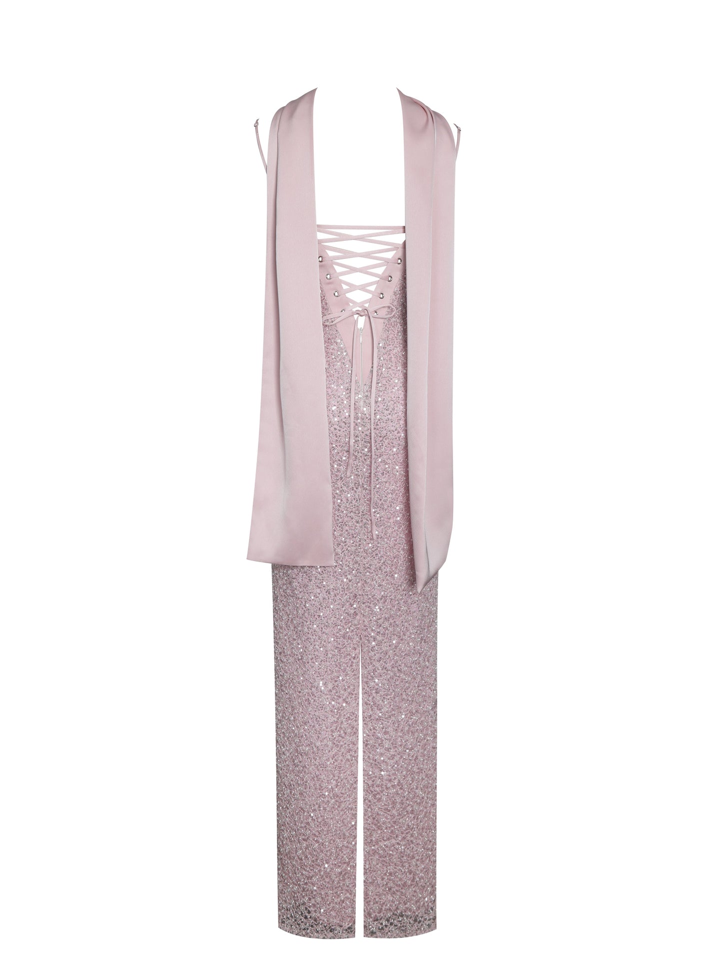 Raizel Pink Beaded Sequin Bodycon Gown with Scarf
