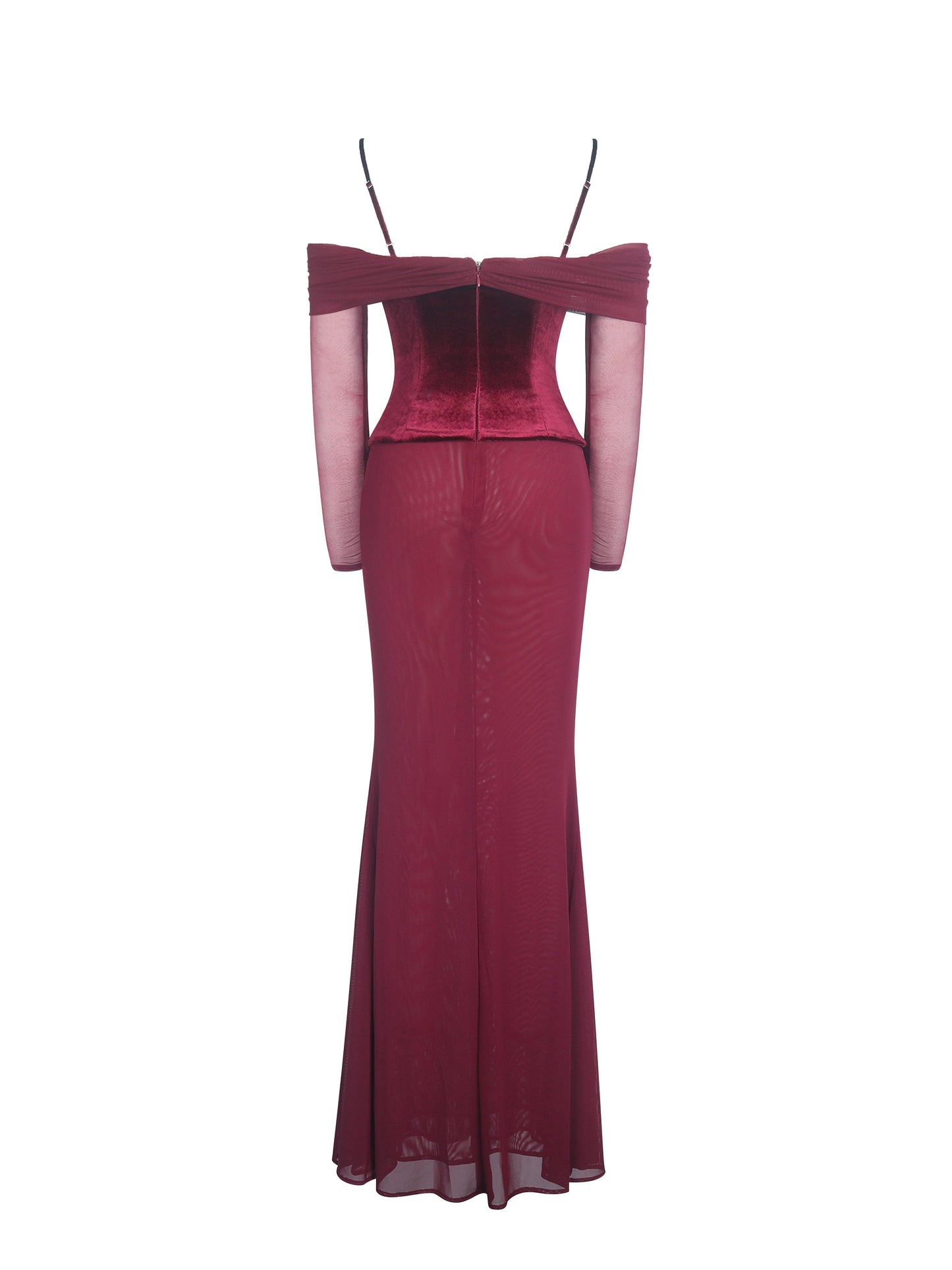 Maybelle Magenta Bardot Lace Strap Peplum Maxi Dress