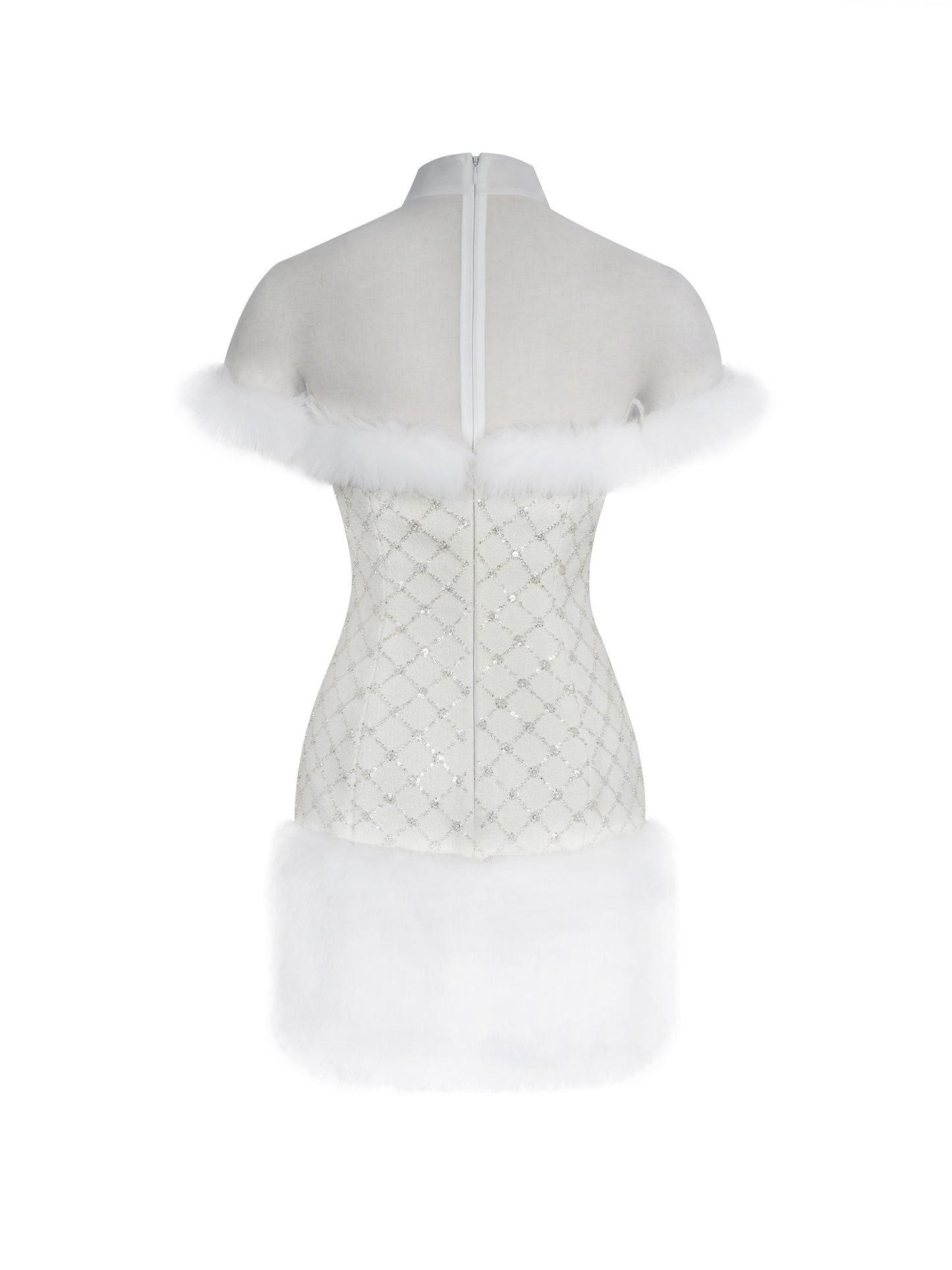 Taylor Ivory Fur Trimmed Beaded Bouclé Mini Dress