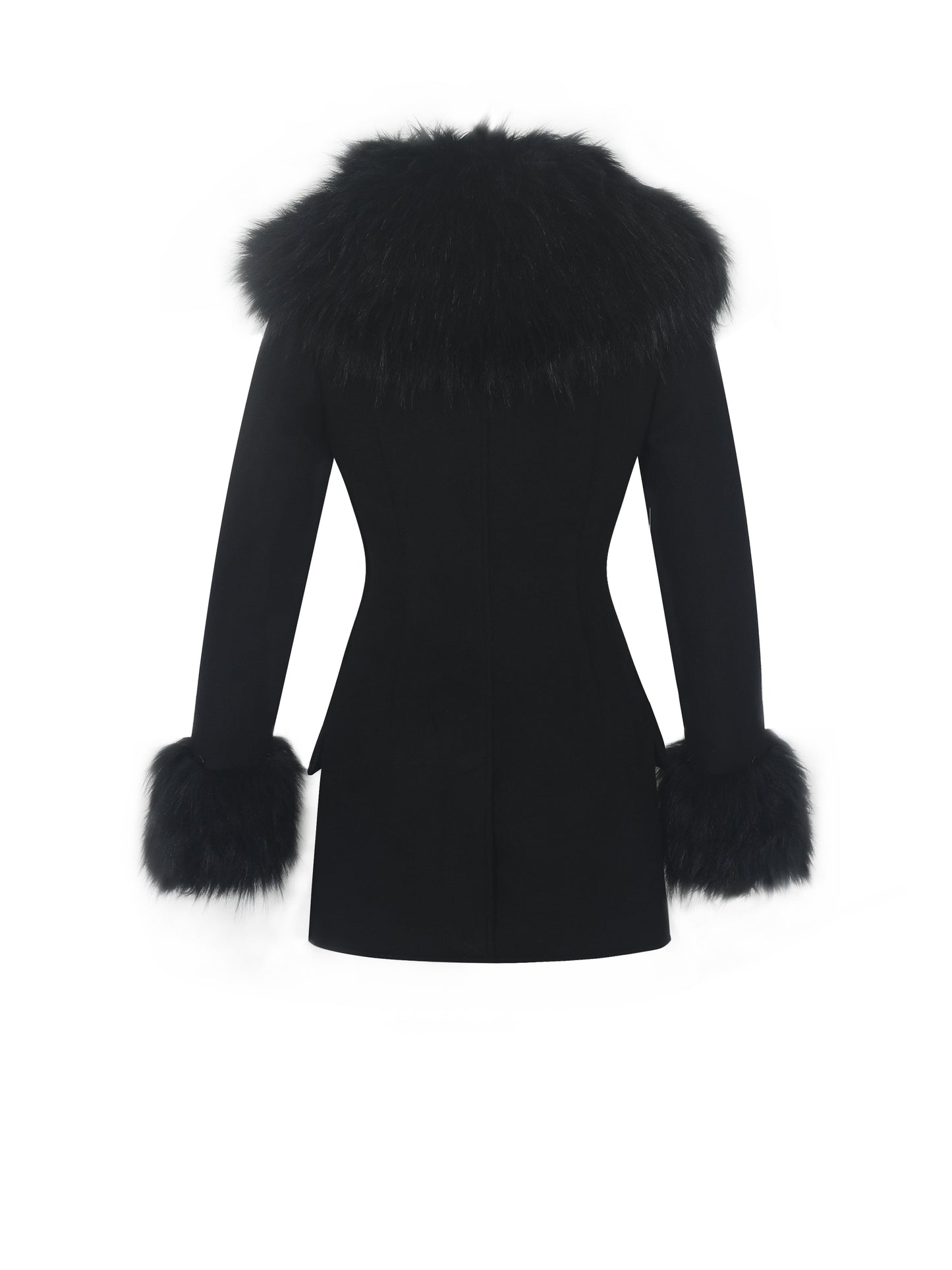Hailee Black Single Breasted Wool Blend Mini Coat with Removable Fur Lapel