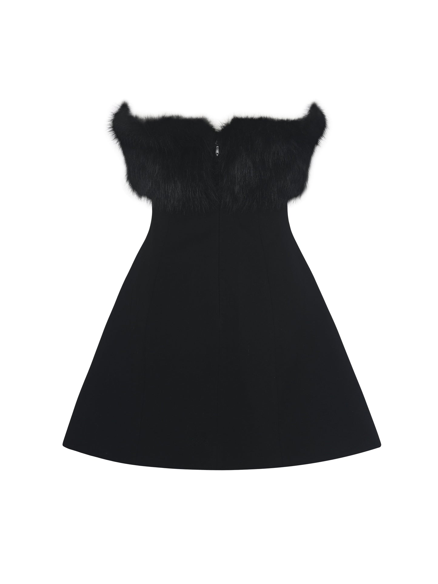 Evelyn Black Fur-Trimmed Mini A-Line Dress