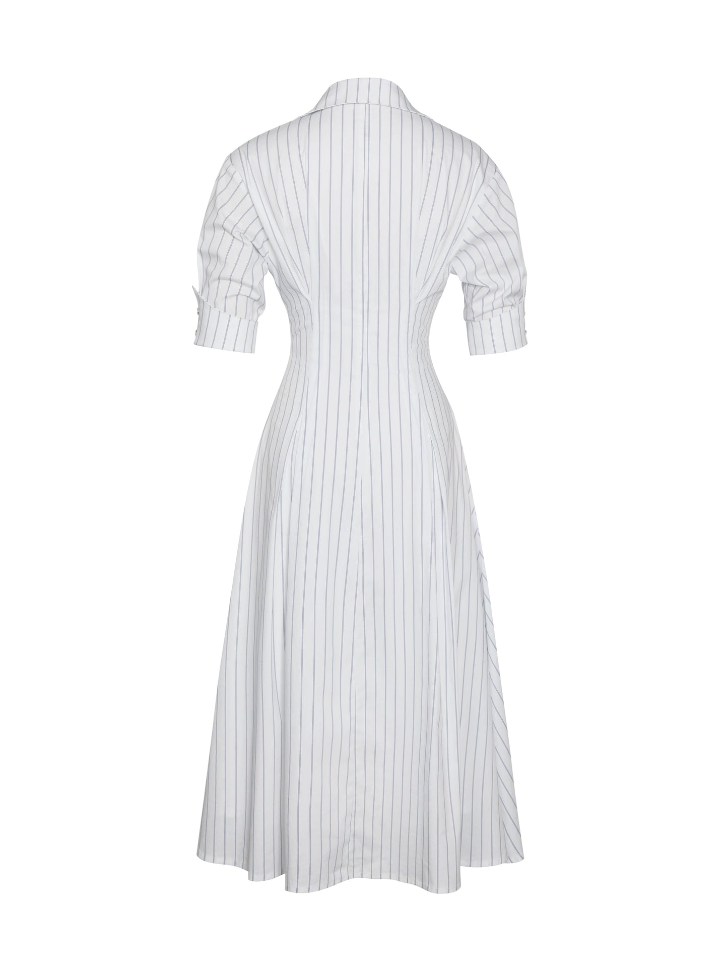 Palina Pinstripes Cotton Poplin Pleated Midi Preppy Shirt Dress