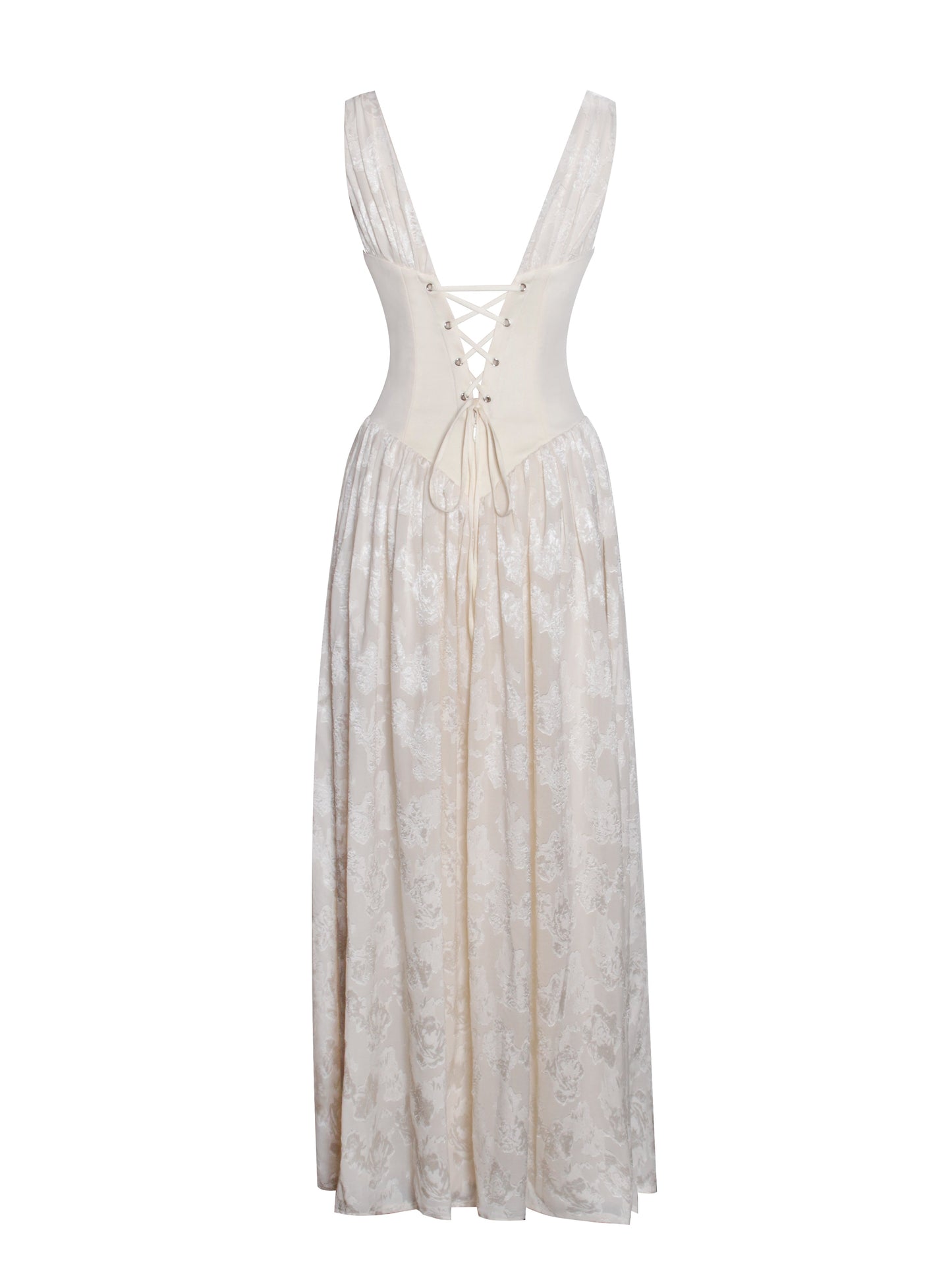 Sabrina Butter Yellow High Slit Jacquard Maxi Dress