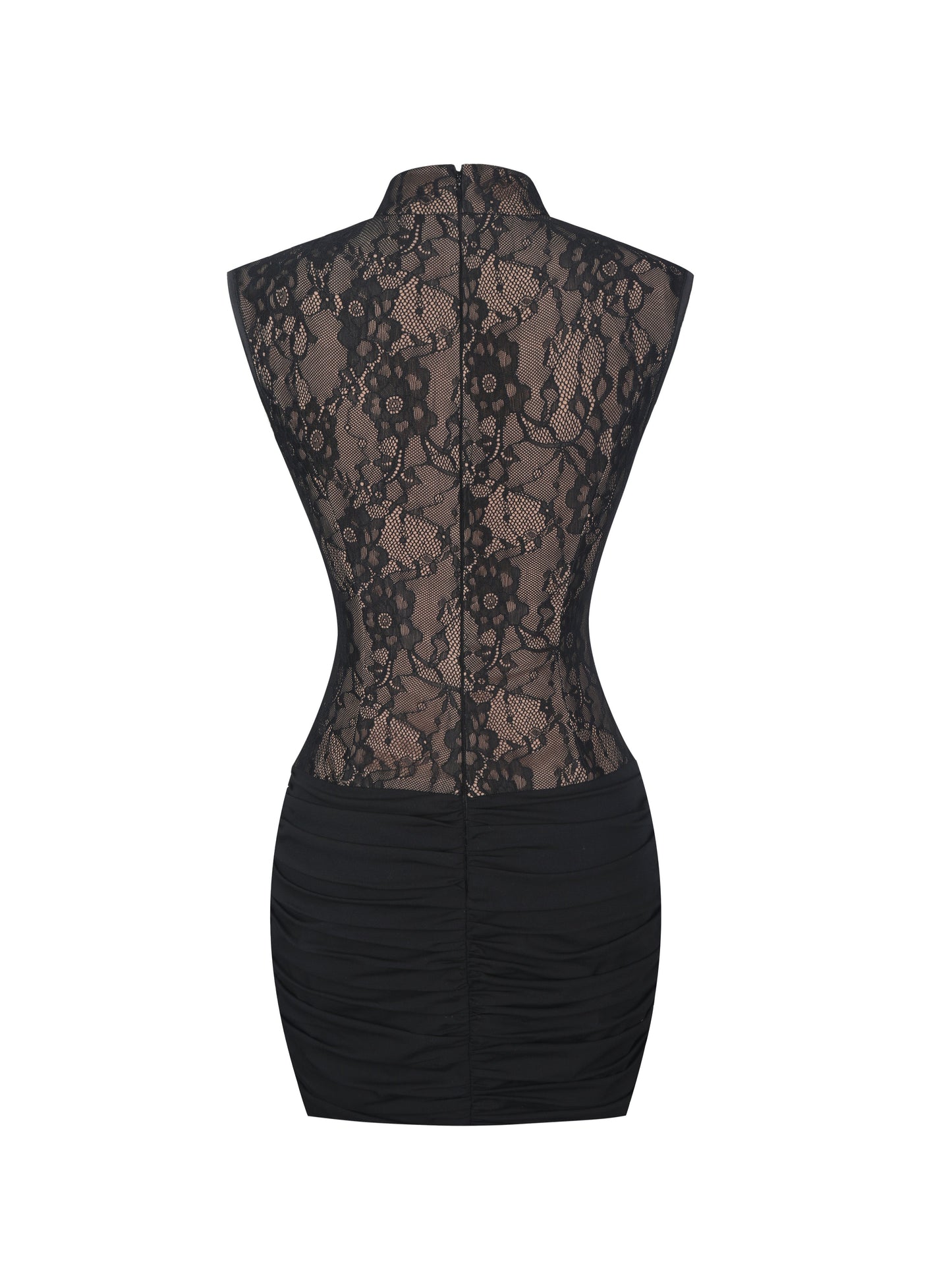 Valerie Black Lace Teardrop Neckline Ruched Mini Dress