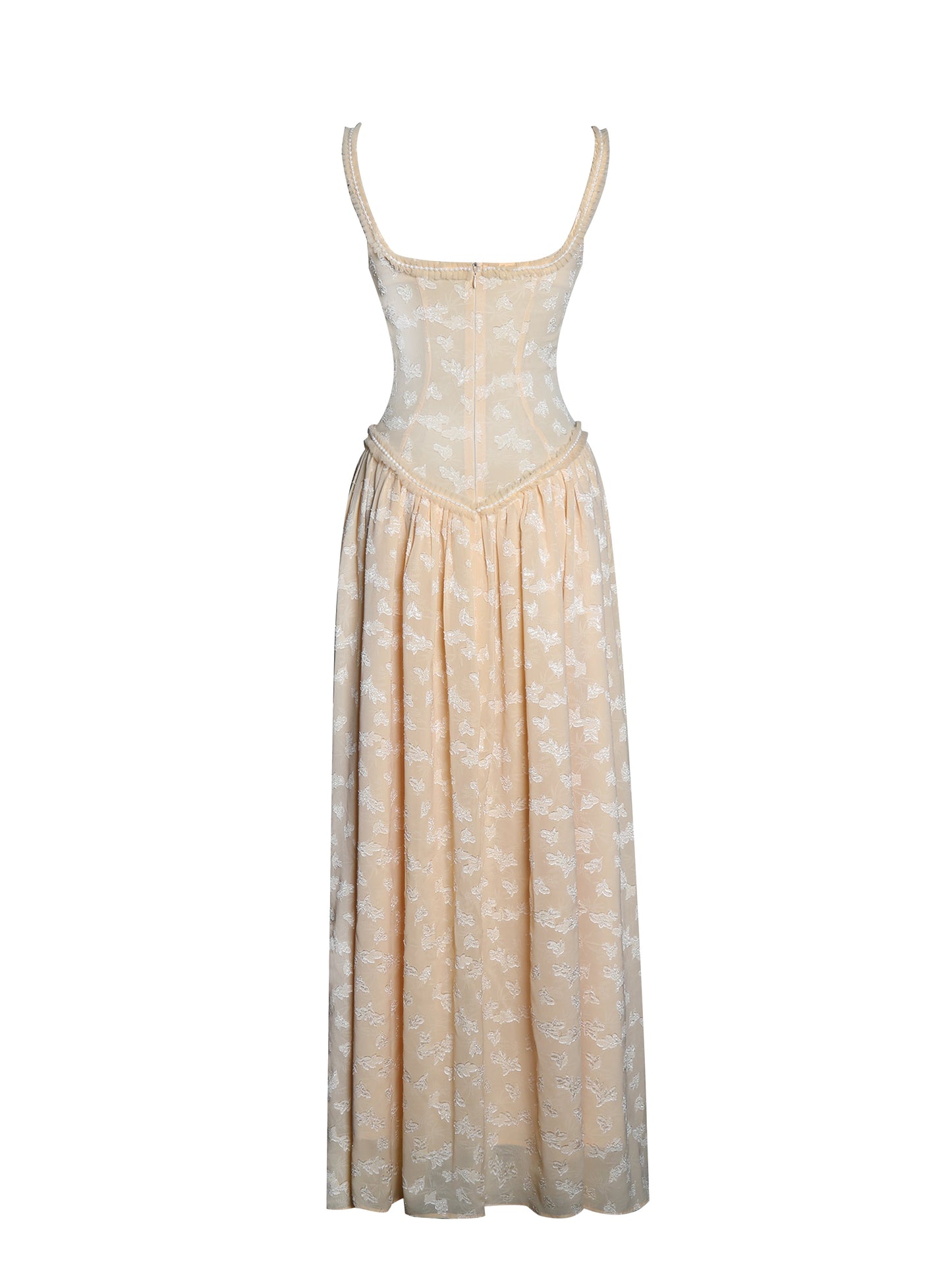 Ulissa Orange Square Neck Jacquard Textured High Slit Maxi Dress