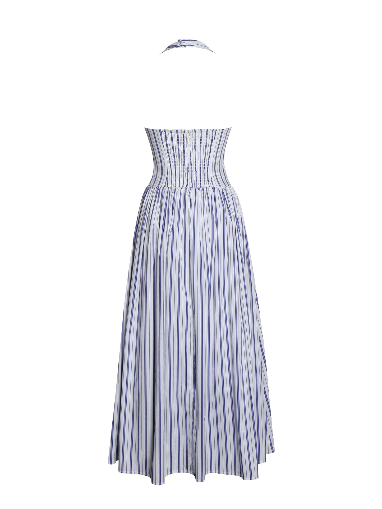 Mackenna Navy Stripe Halter Smock Back Maxi Dress