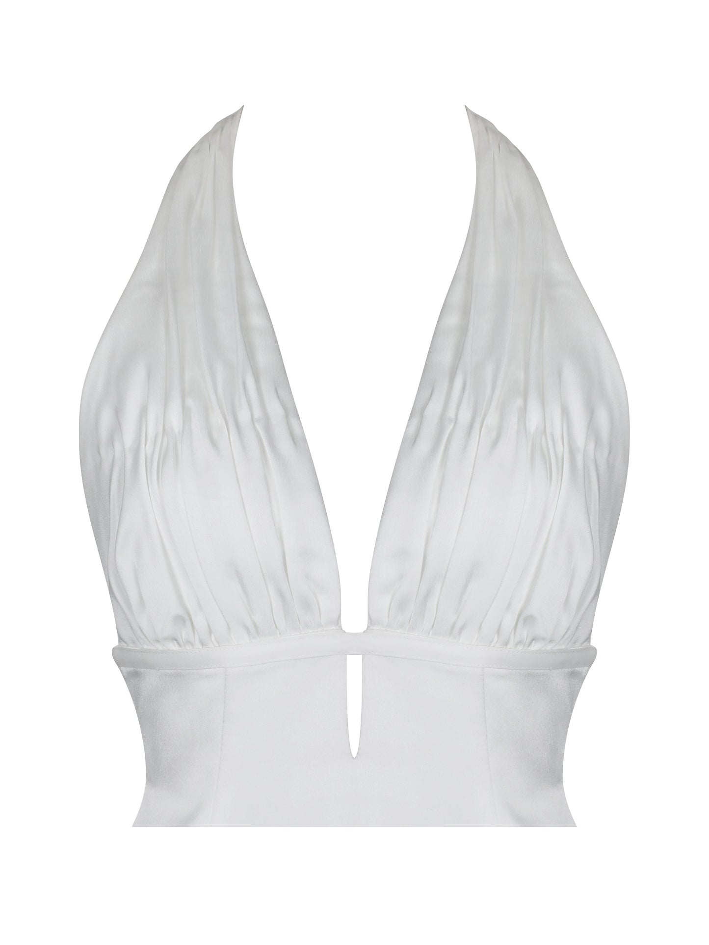 Solene Pleated Halter Backless Feather-Trim Maxi Dress