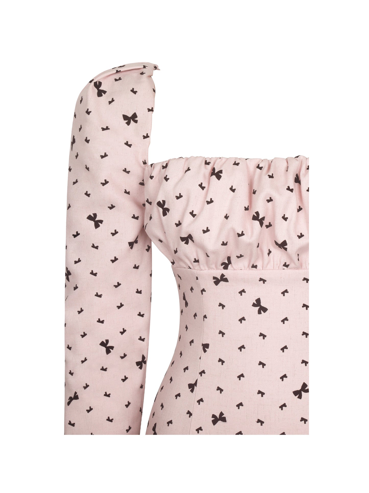 Perla Baby Pink Ruched Bust Velvet-Embossed Bow Mini Dress