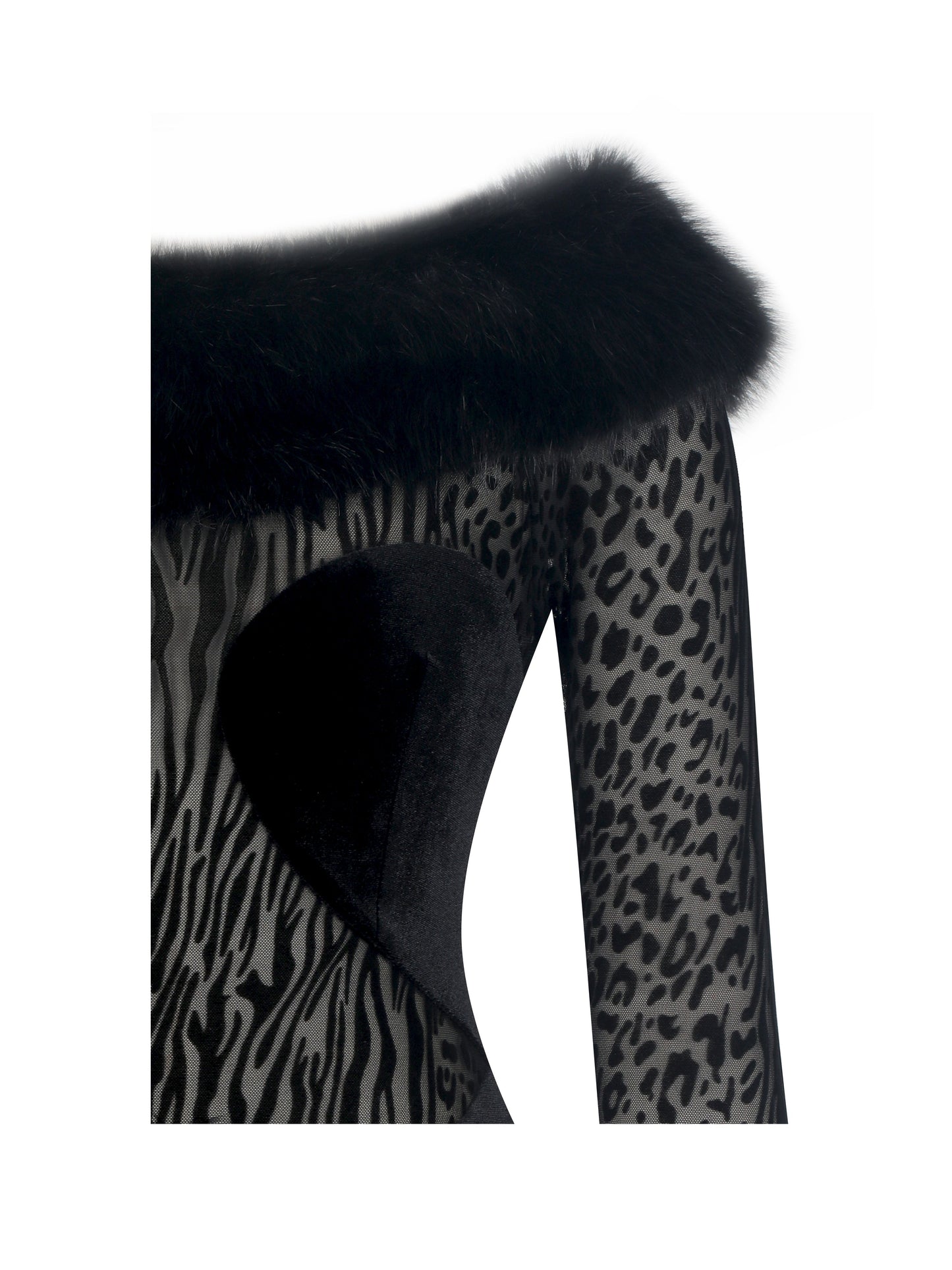 Alexis Black Velvet Animal Print Fur Boatneck Maxi Dress