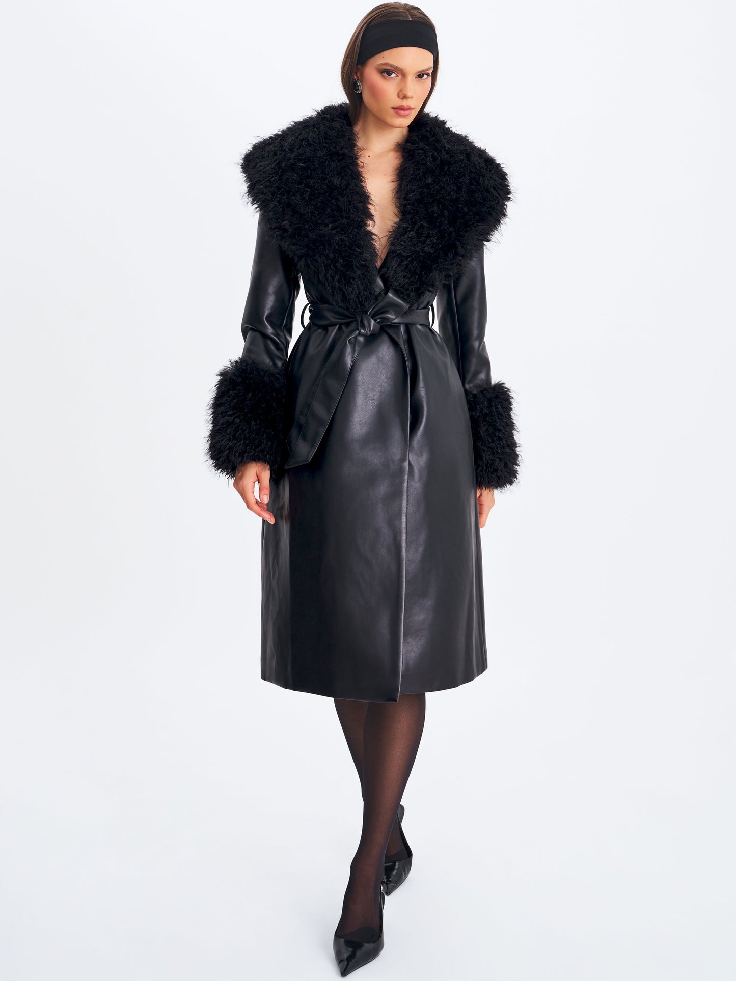 Zariah Black Faux Fur Trimmed Longline Coat