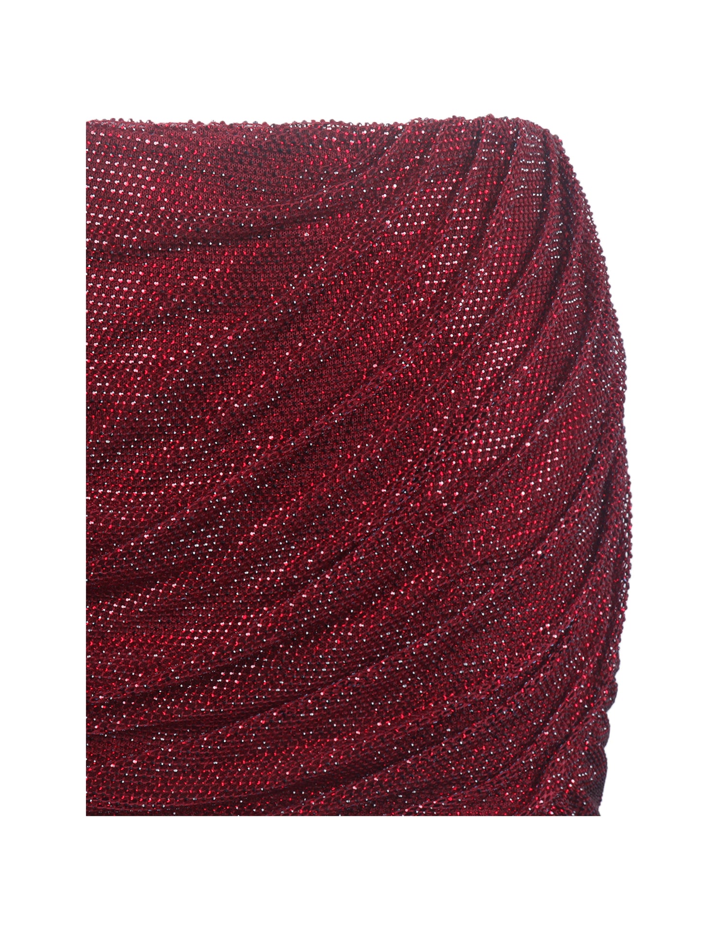Darleen Crimson Rhinestone Mesh Low Waist Ruched Skirt