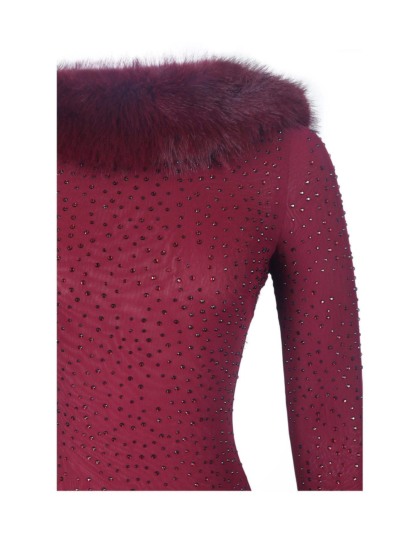 Mellie Burgundy Regular-Length Rhinestone Mesh Low Back Mermaid Gown