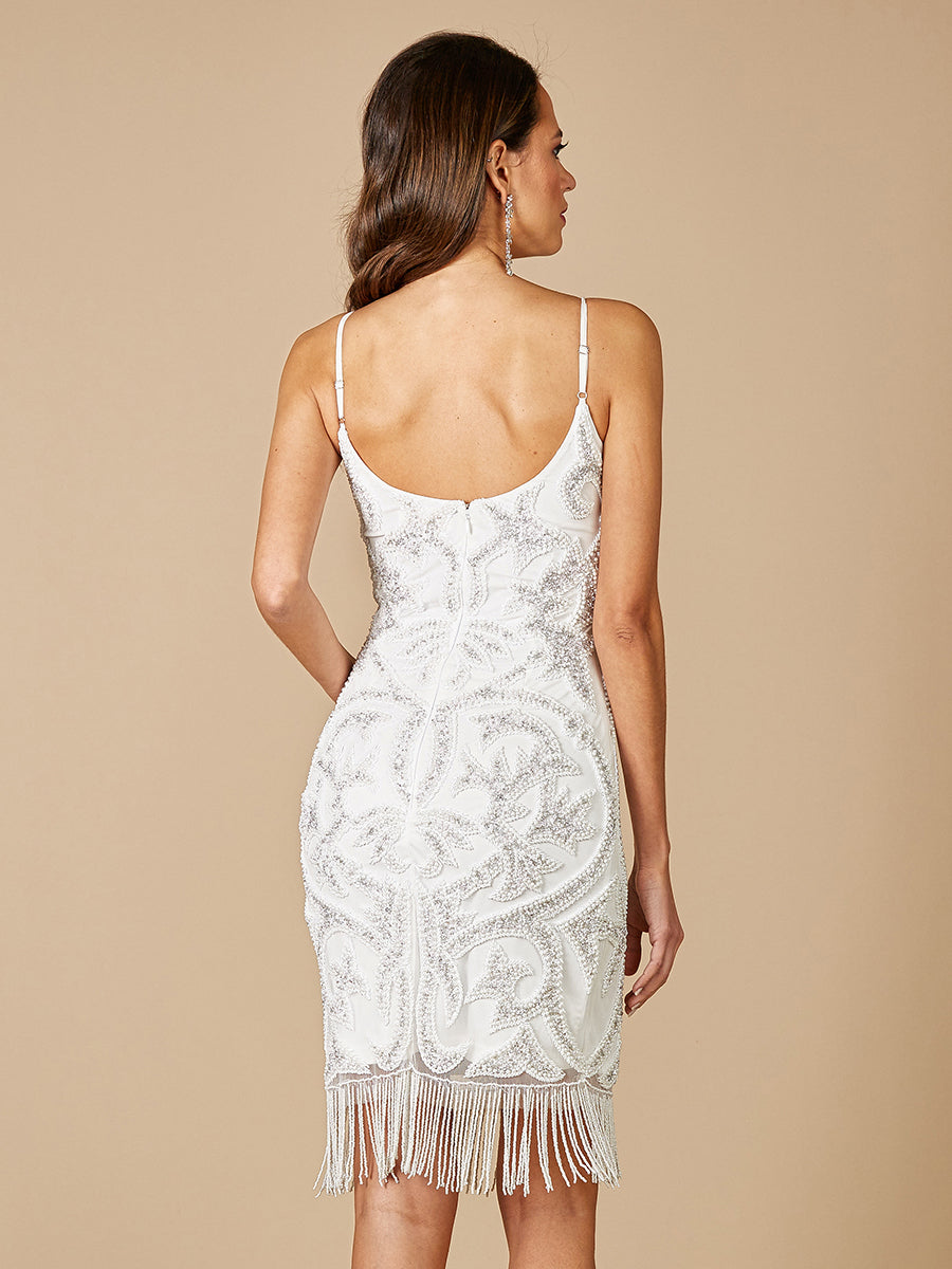 Lara Demi Beaded Short Fringe Wedding Dress