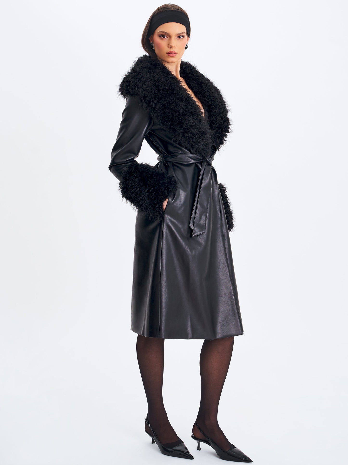 Zariah Black Faux Fur Trimmed Longline Coat